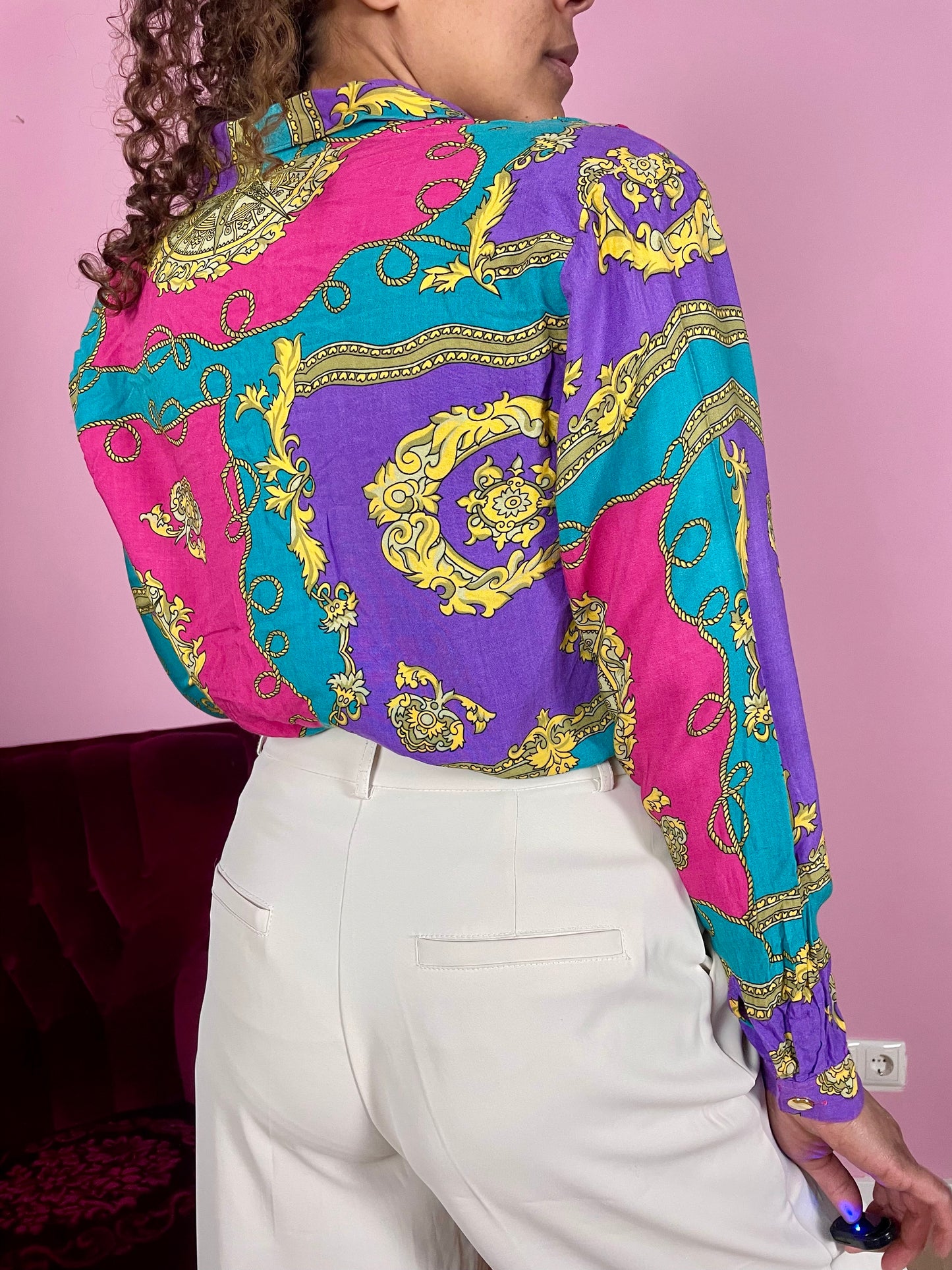 Vintage viscose colorblock barok blouse
