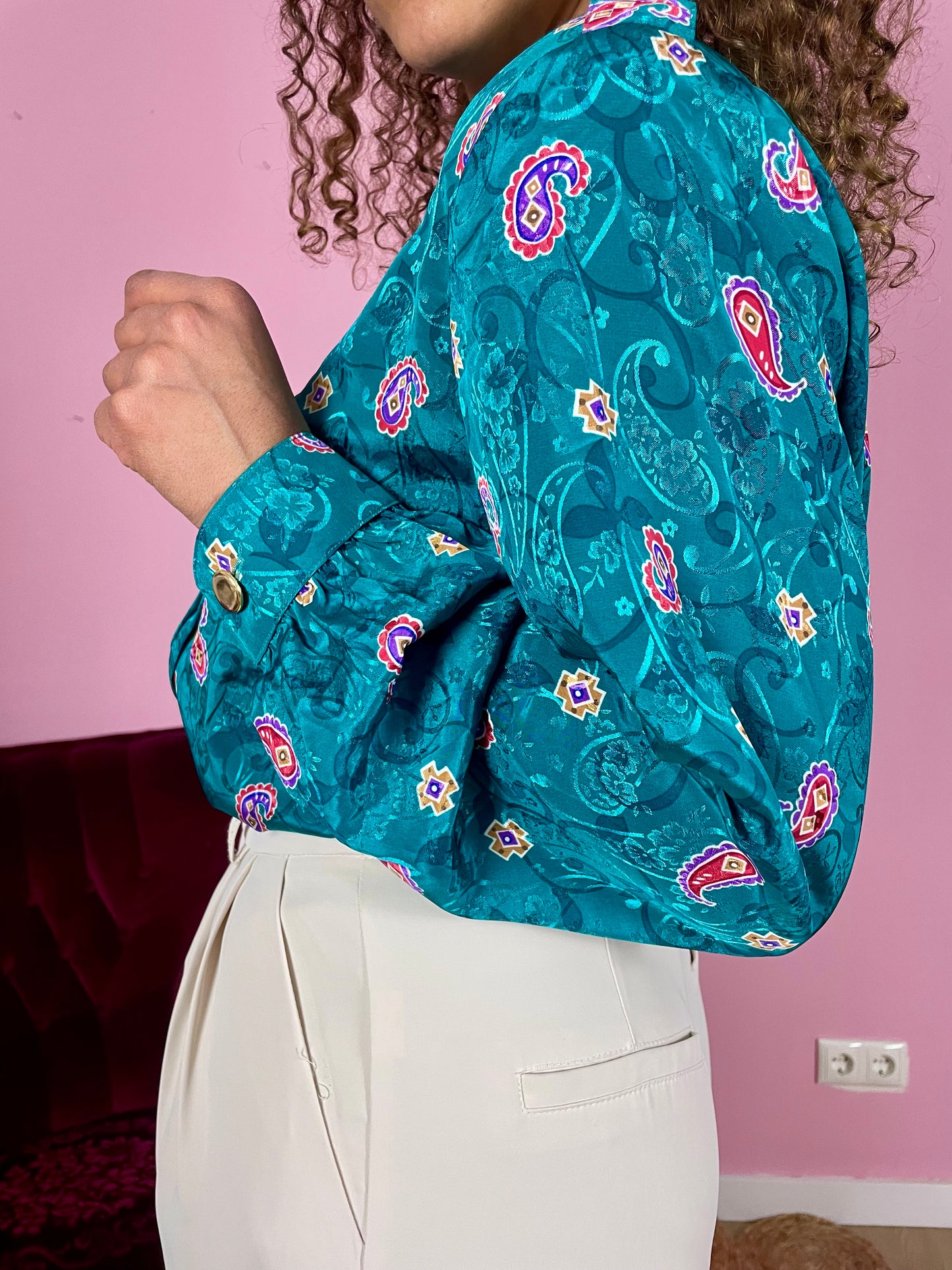 Vintage turquoise paisley blouse