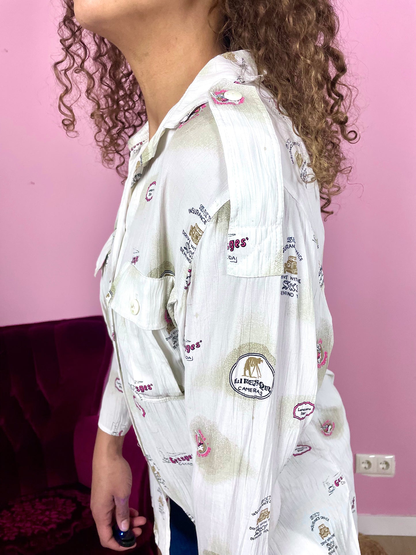 Vintage plus size viscose print-blouse