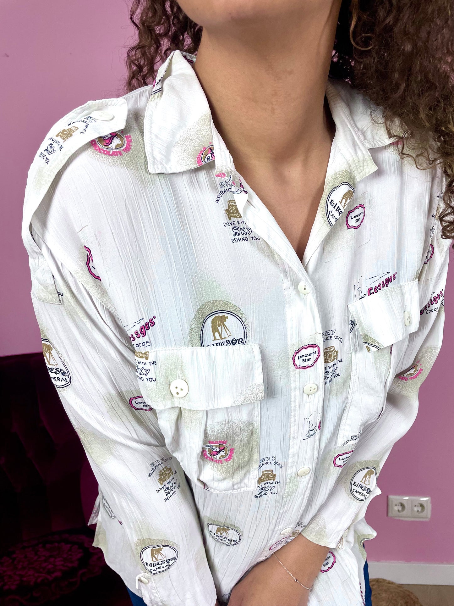 Vintage plus size viscose print-blouse