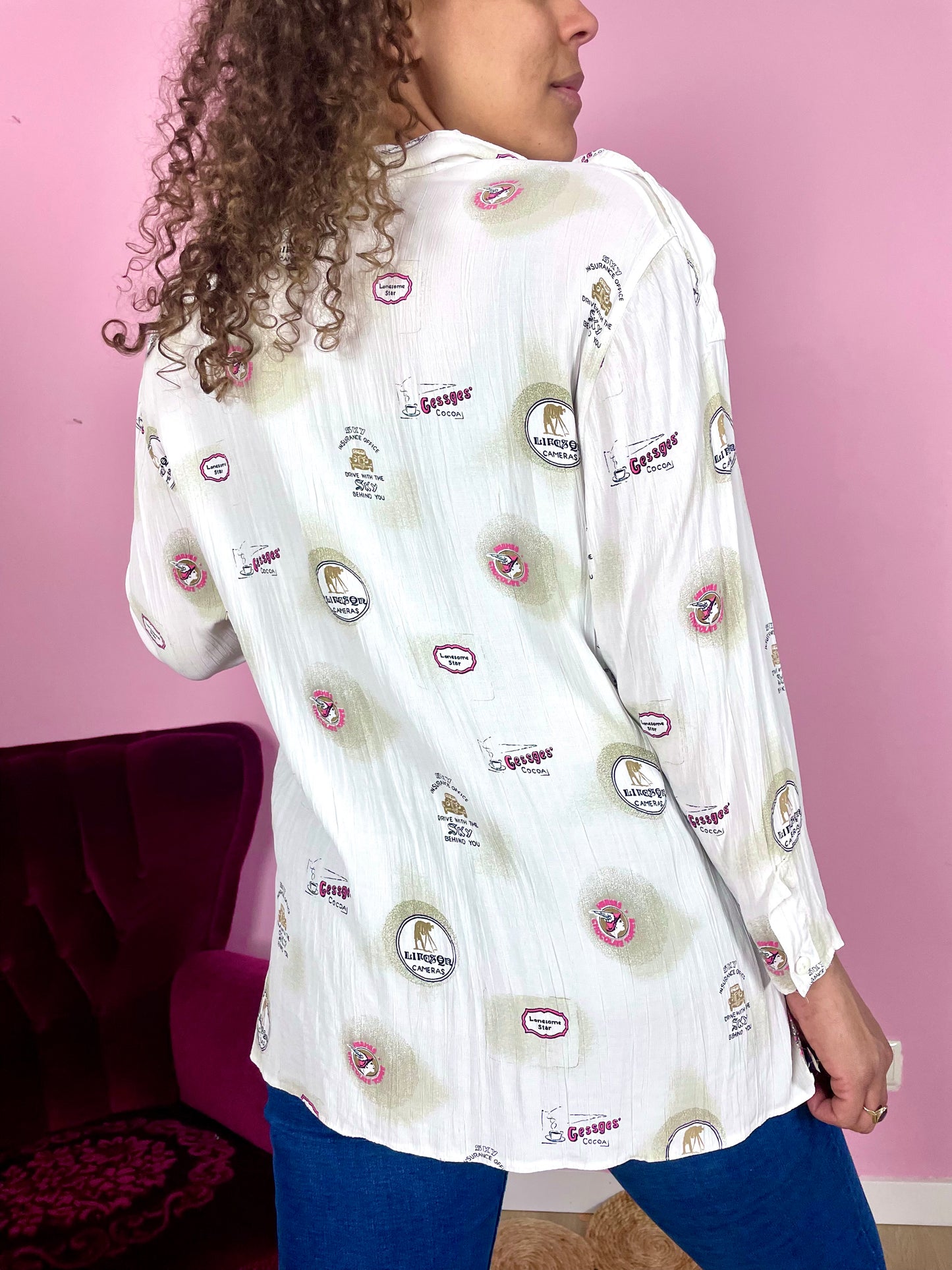 Vintage plus size viscose print-blouse