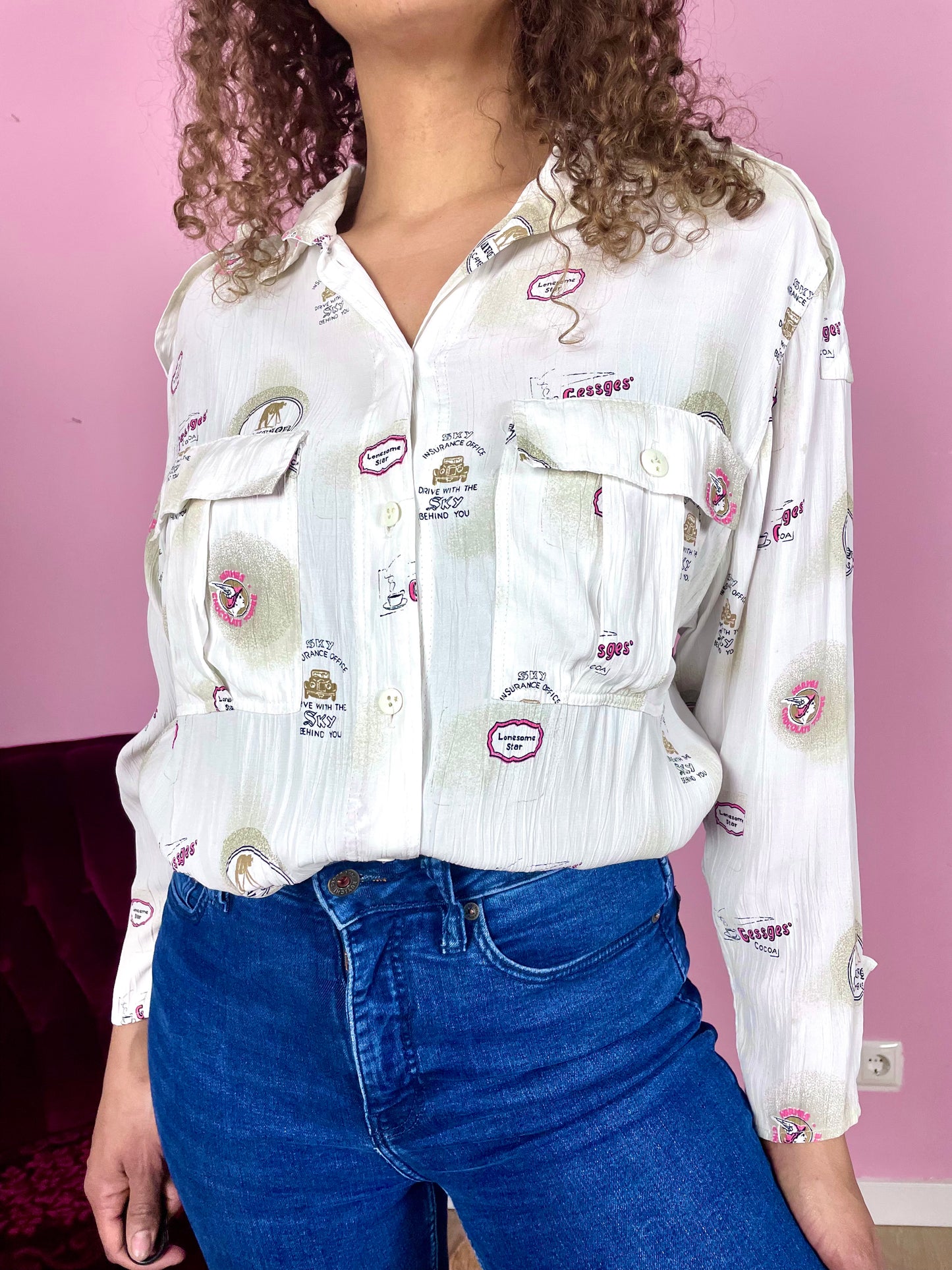 Vintage plus size viscose print-blouse