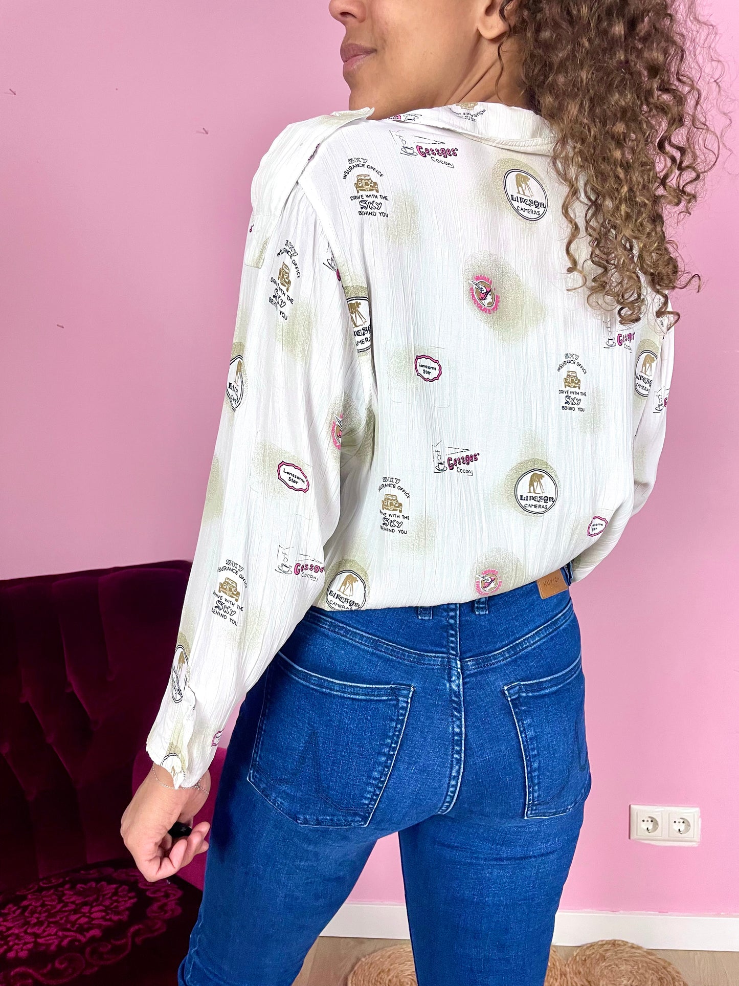 Vintage plus size viscose print-blouse