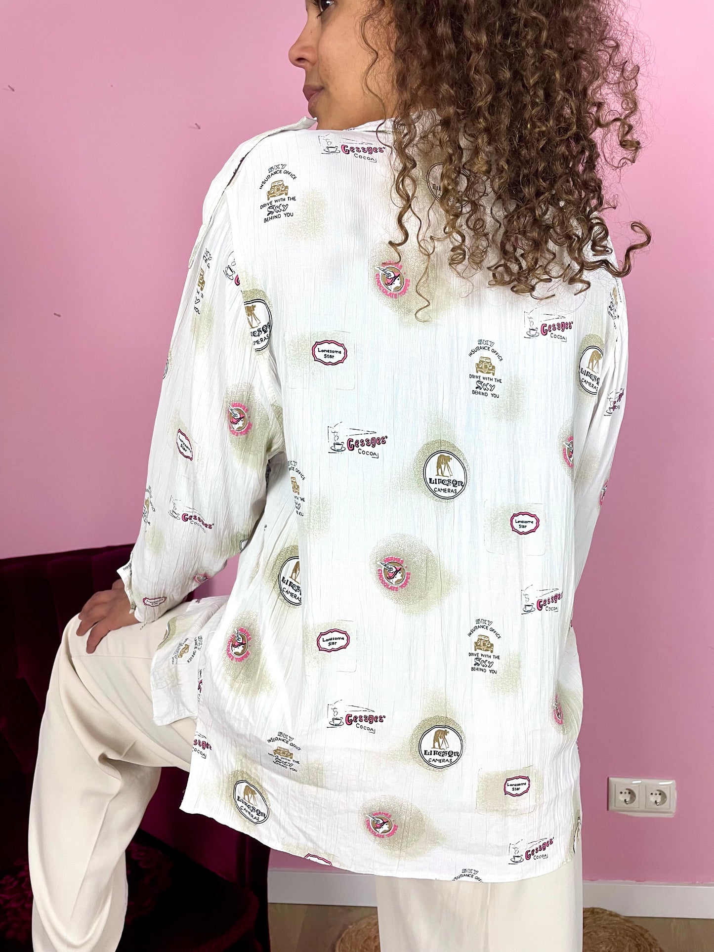 Vintage plus size viscose print-blouse