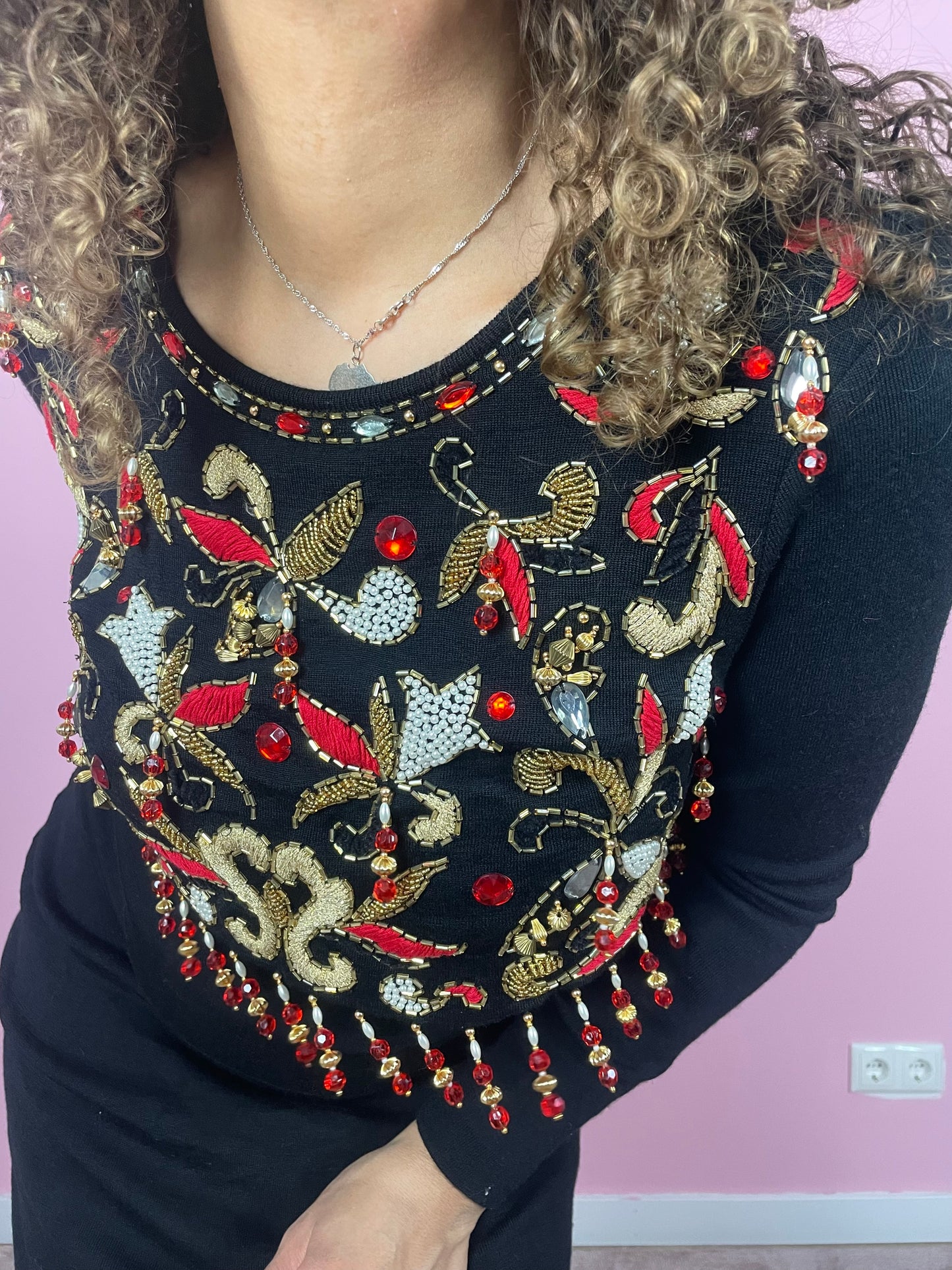 Vintage beaded wollen party jurk