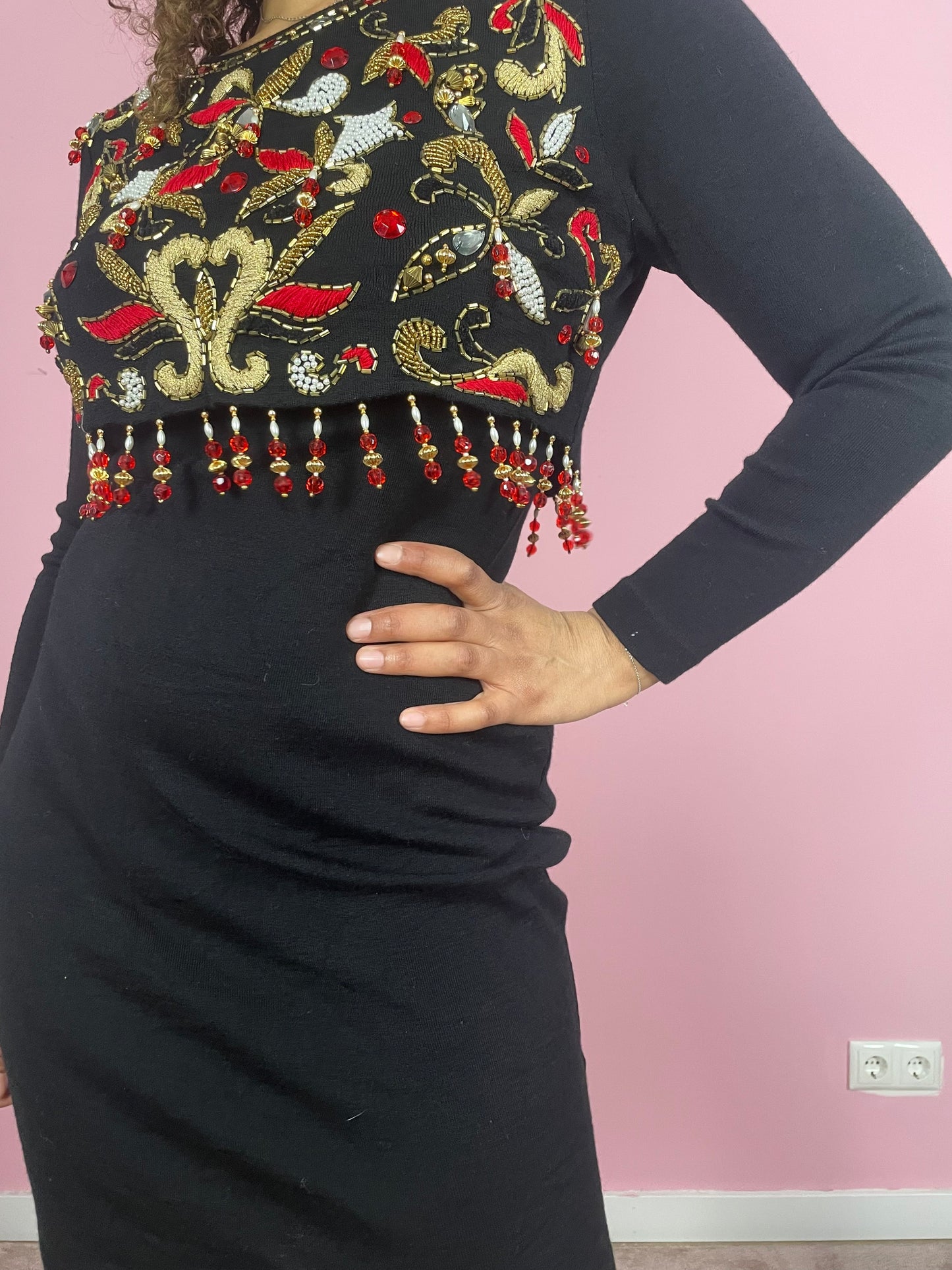 Vintage beaded wollen party jurk