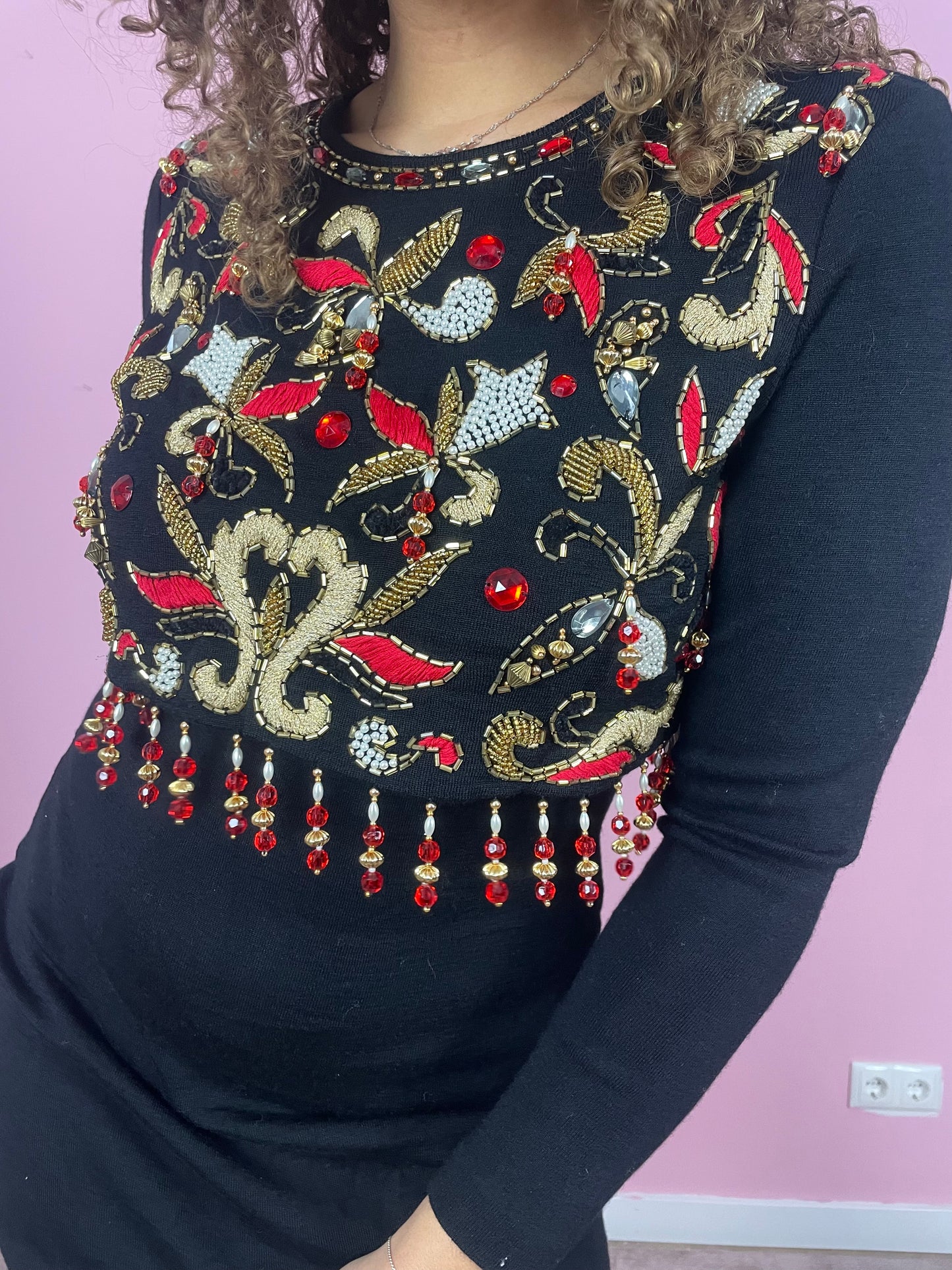 Vintage beaded wollen party jurk