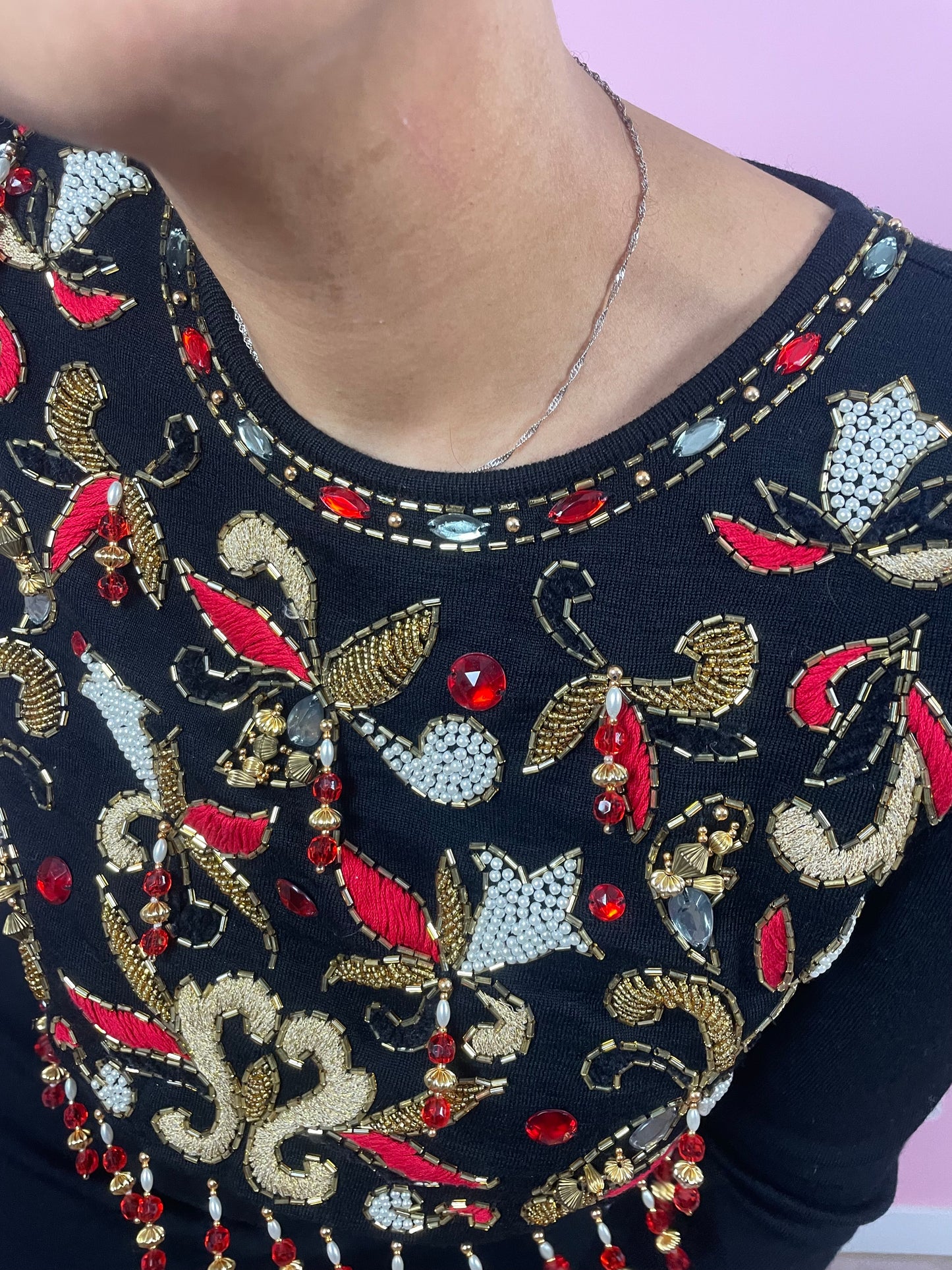 Vintage beaded wollen party jurk