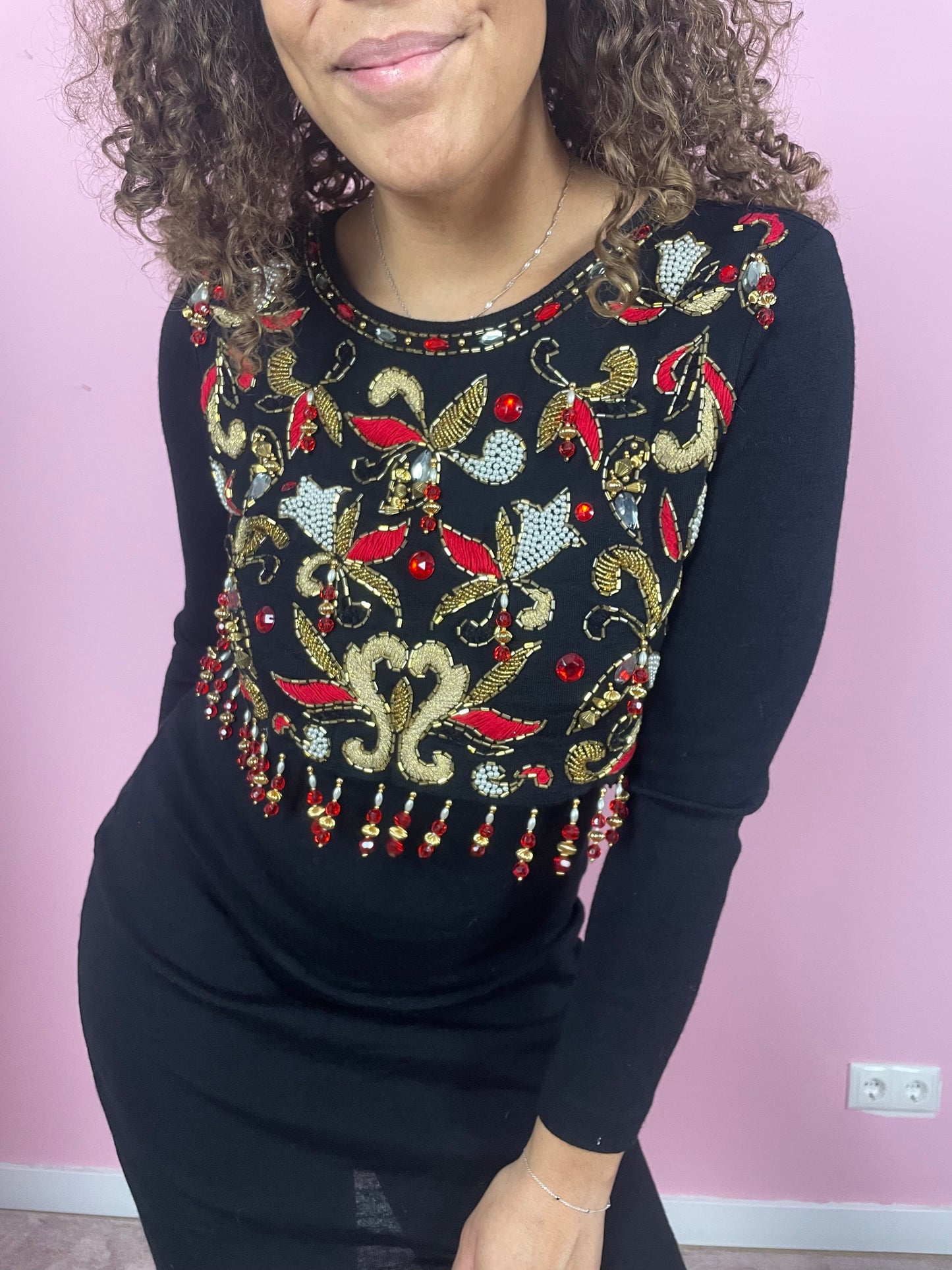 Vintage beaded wollen party jurk