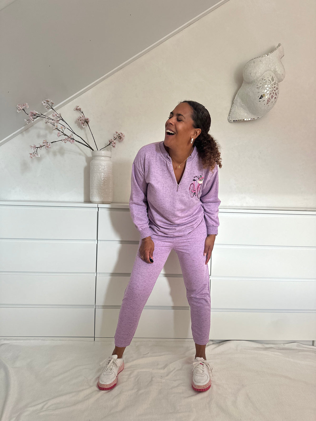 Vintage lila set - joggingbroek en trui - S/M