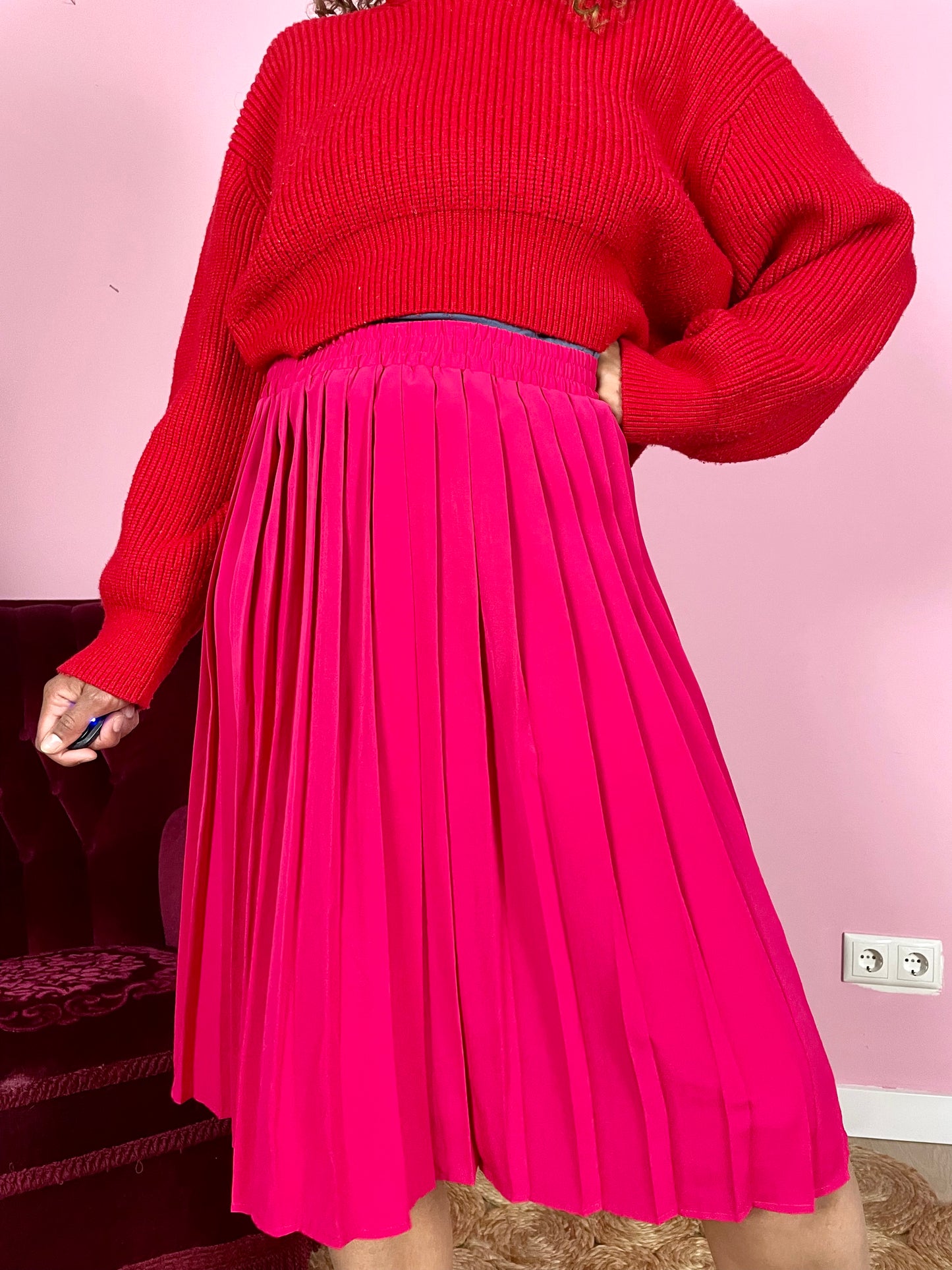 Vintage fuchsia plooirok