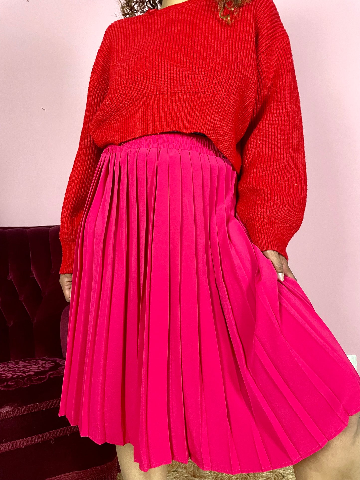 Vintage fuchsia plooirok