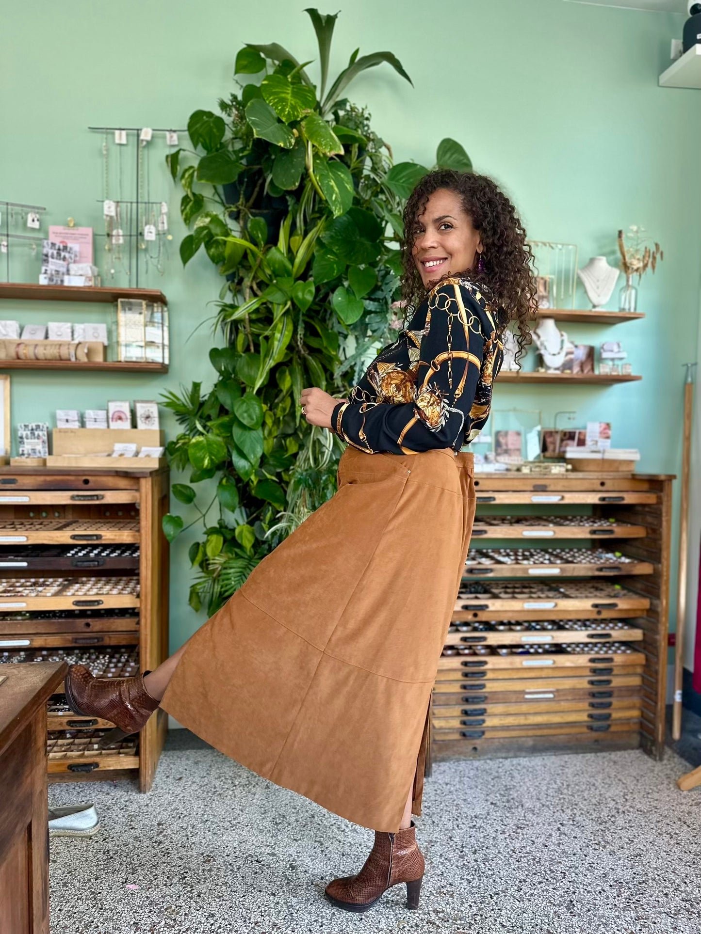 Vintage vegan suède maxi rok - XL-XXL