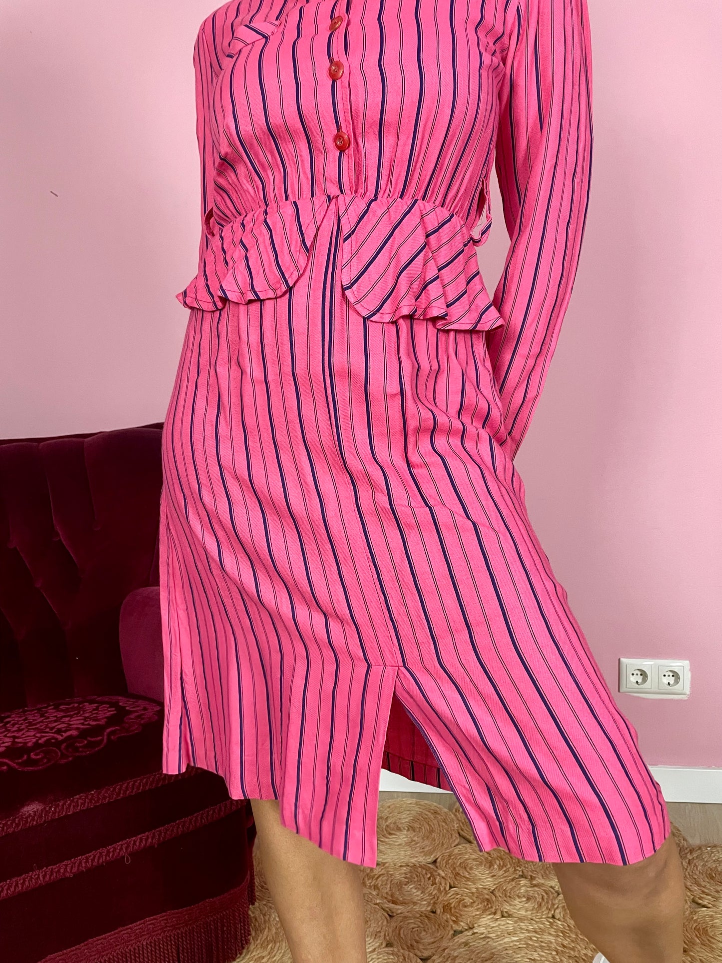 Vintage striped viscose jurk