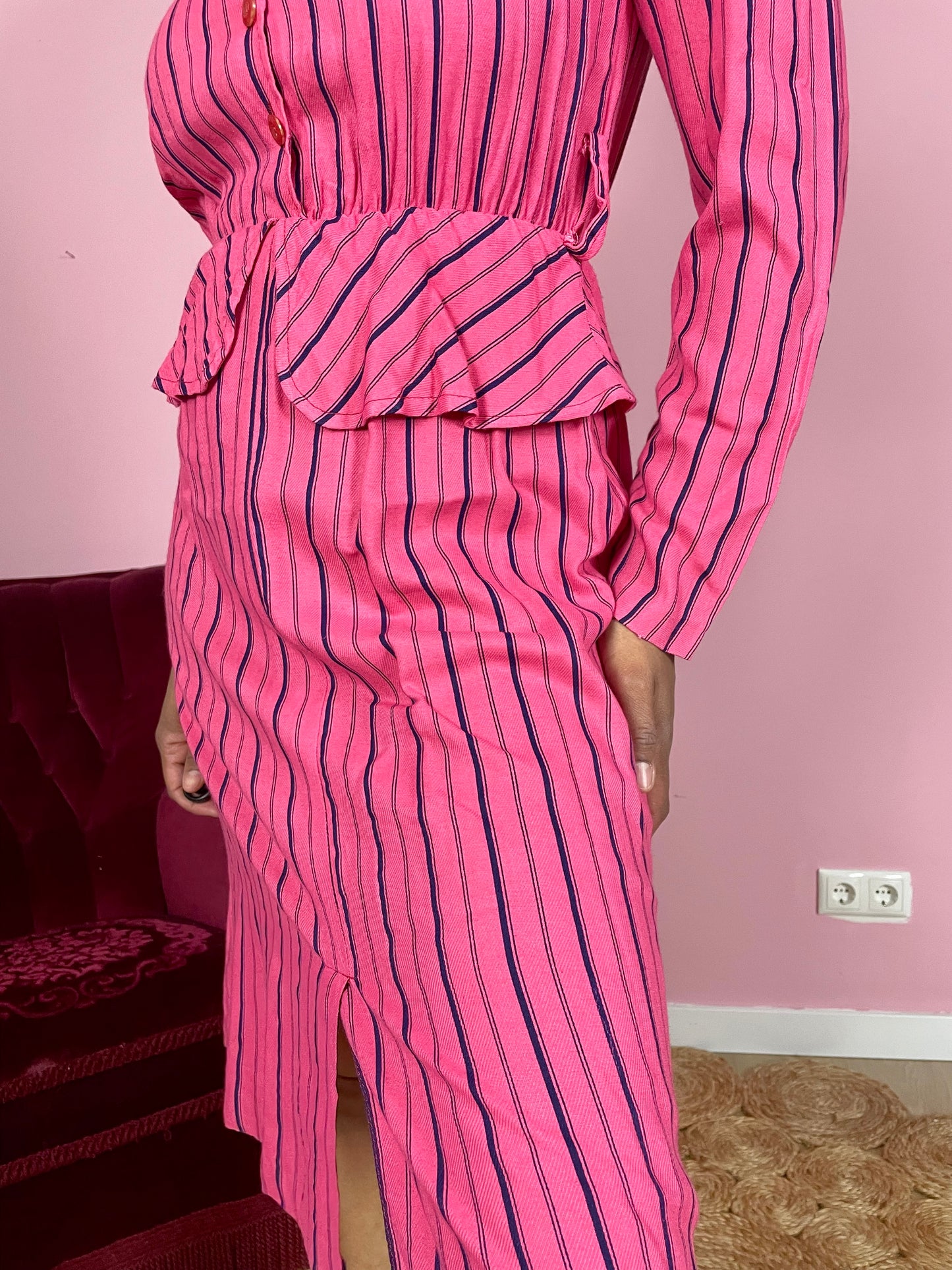 Vintage striped viscose jurk