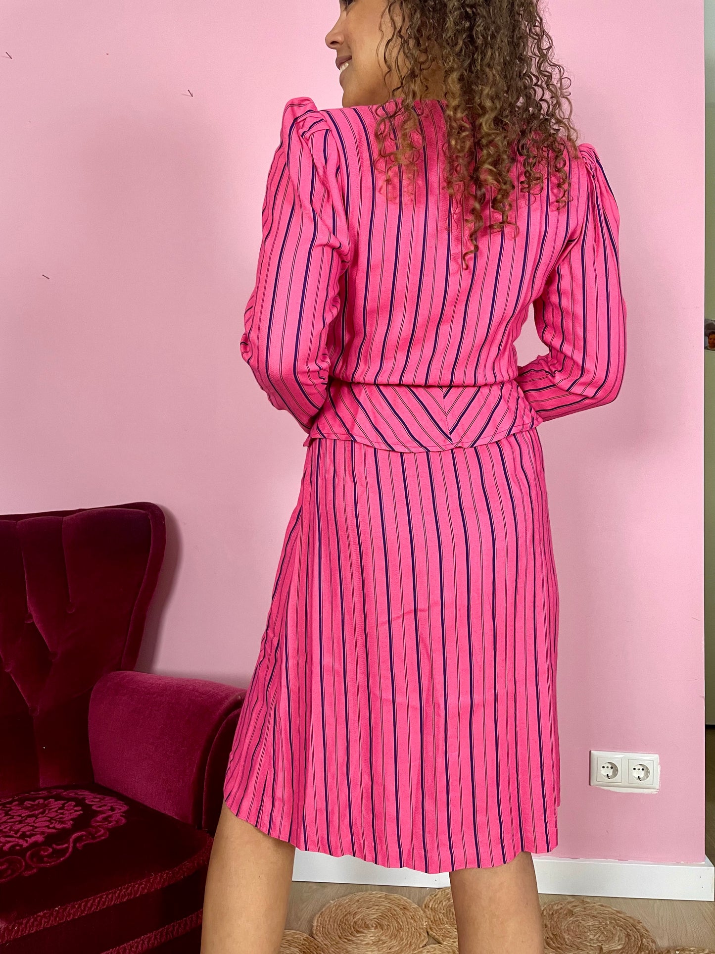 Vintage striped viscose jurk