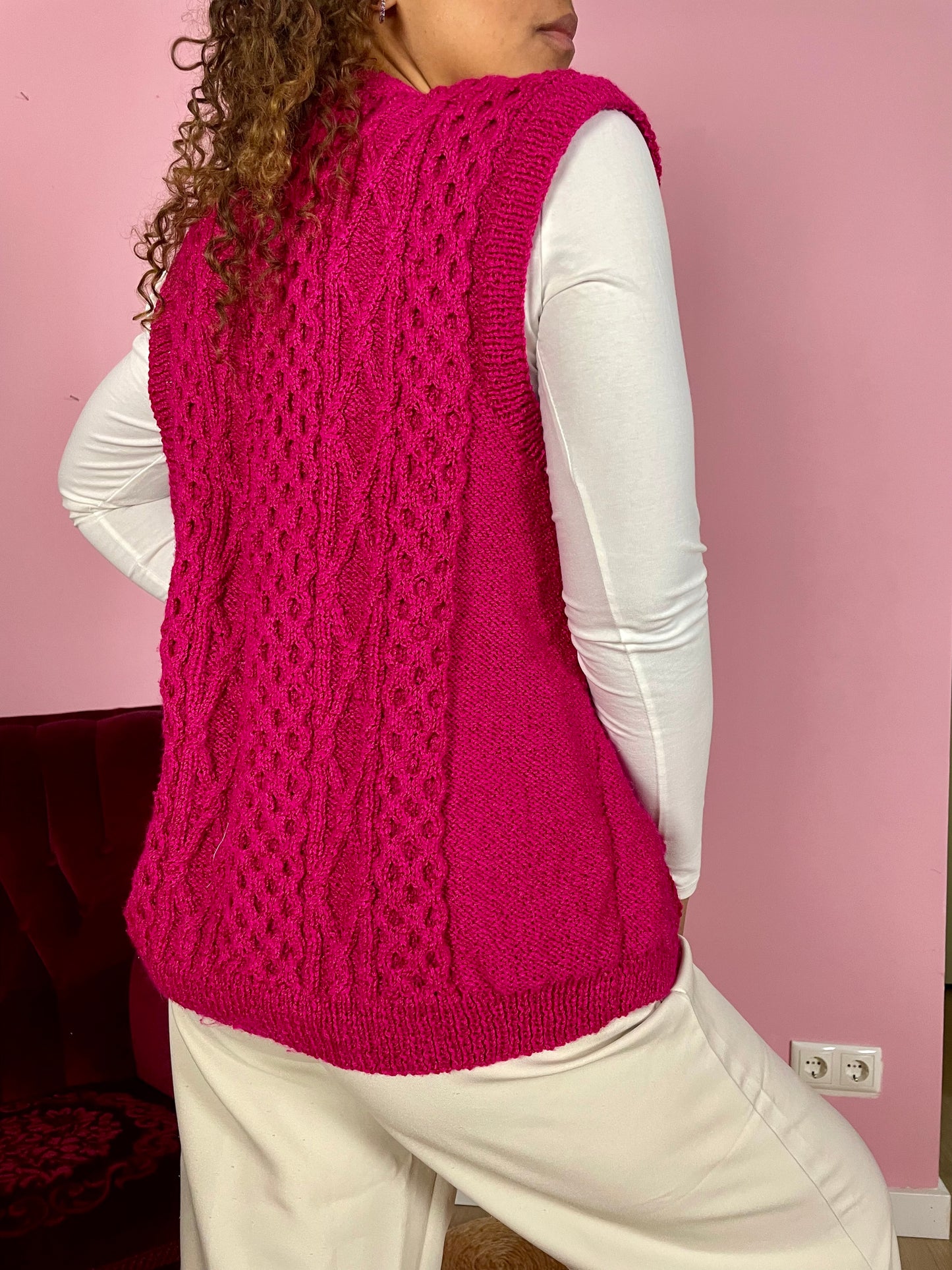Vintage magenta mouwloos vestje