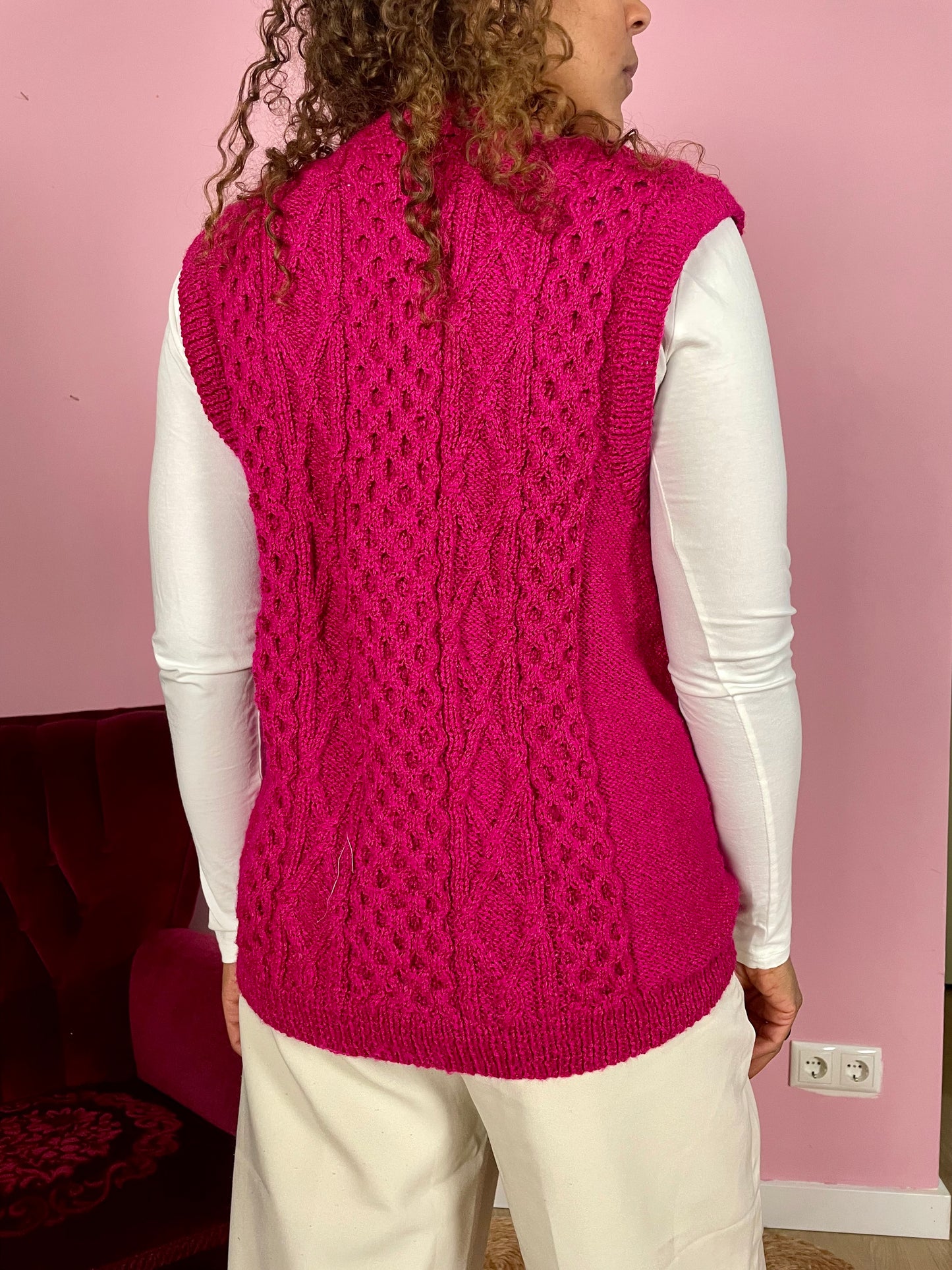 Vintage magenta mouwloos vestje