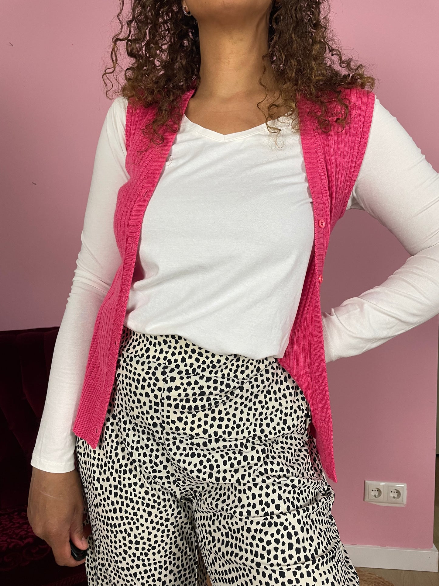 Vintage zachtroze mouwloos vestje