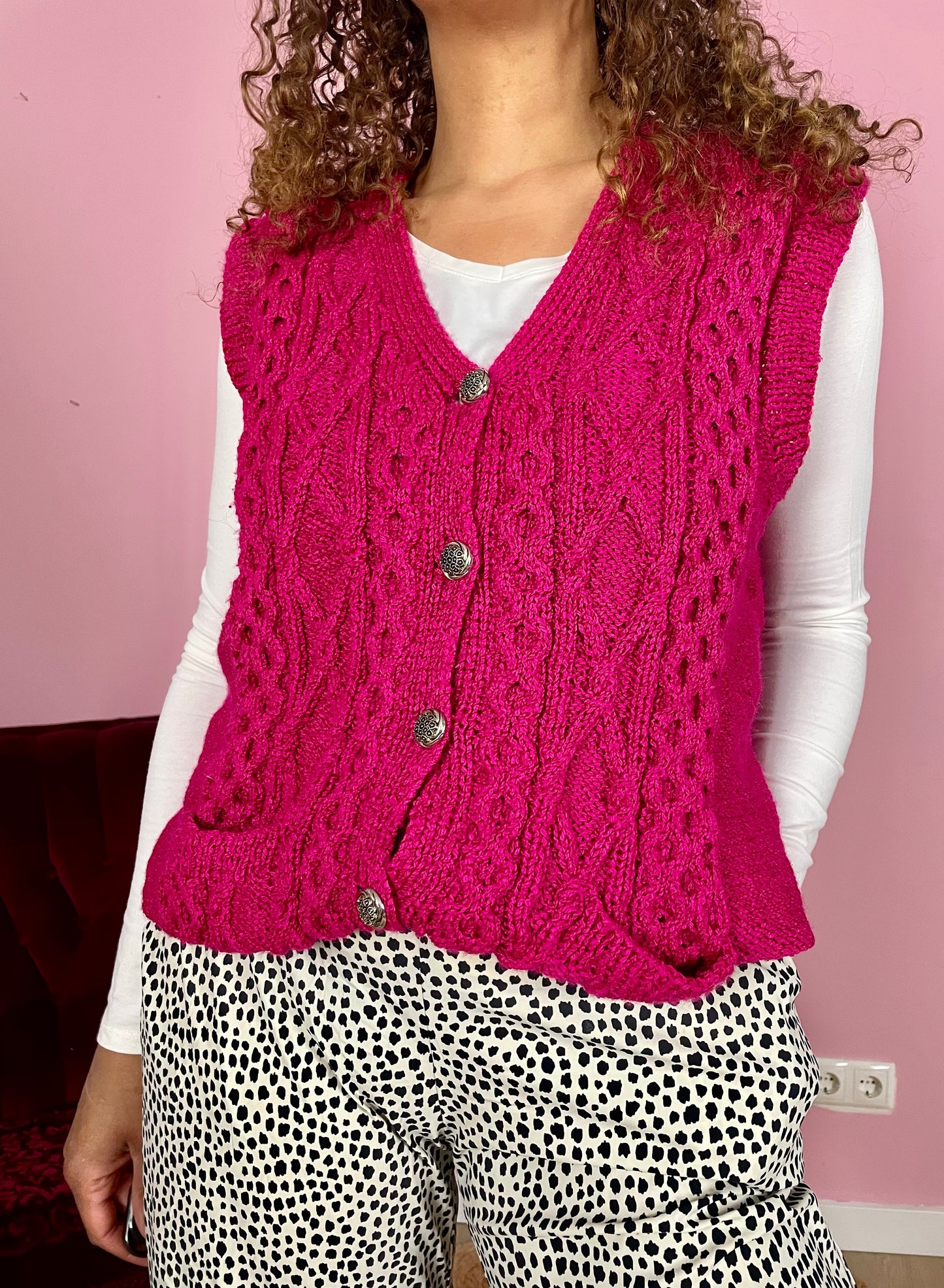 Vintage magenta mouwloos vestje