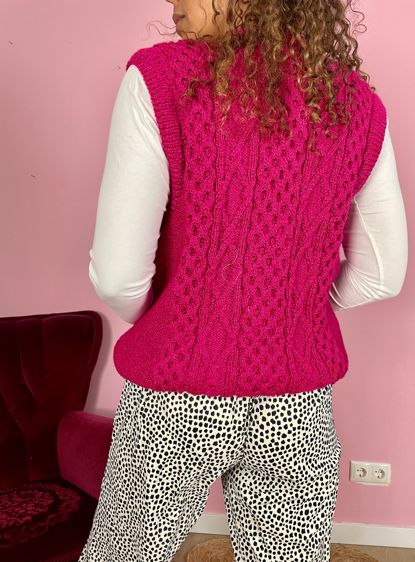Vintage magenta mouwloos vestje