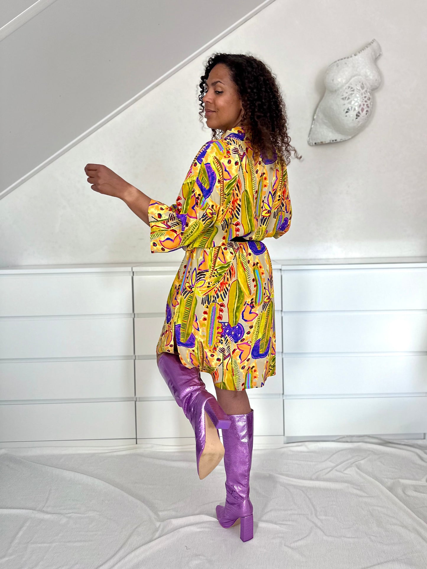 Vintage viscose multicolor jurk met abstracte print - XL-XXL