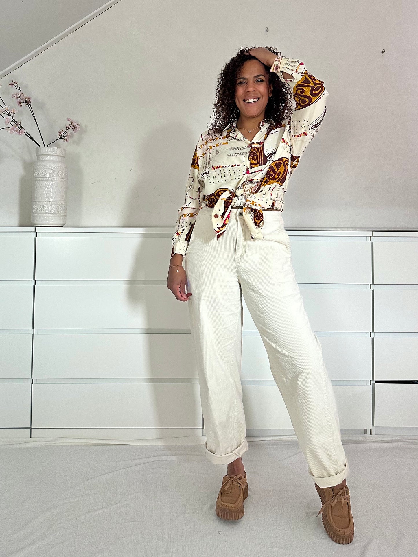 Vintage viscose printblouse - XL