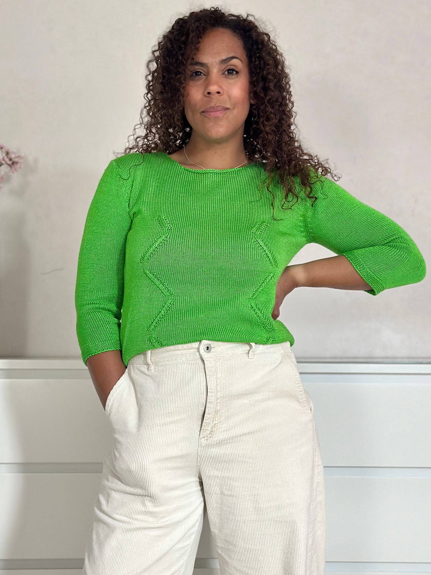 Vintage grof gebreide groene zomer knit - S/M