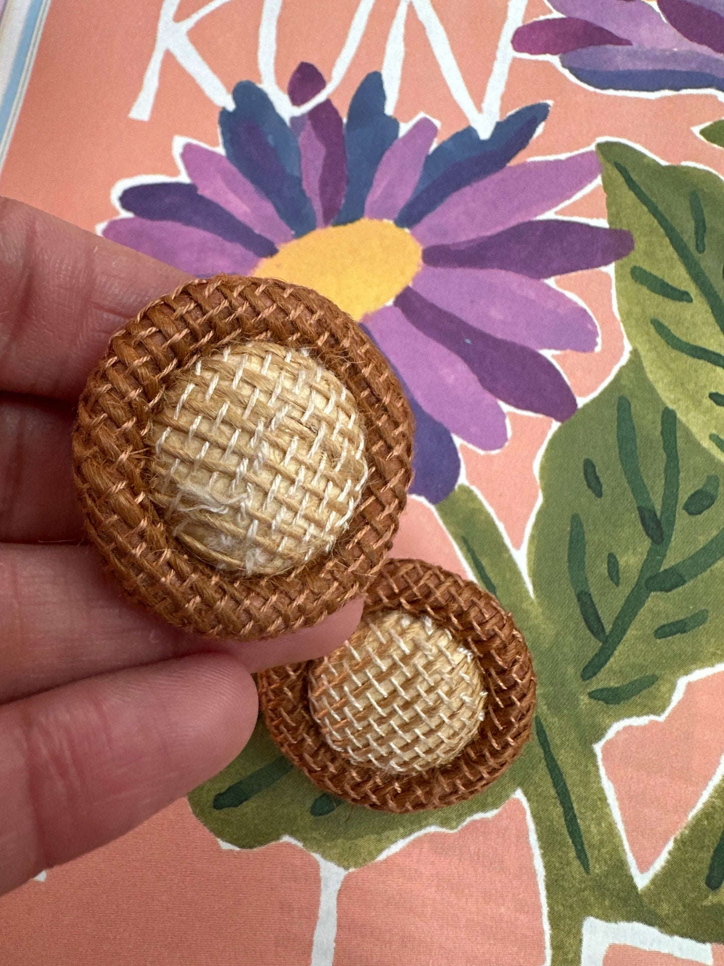 Vintage ronde rotan clip-oorbellen