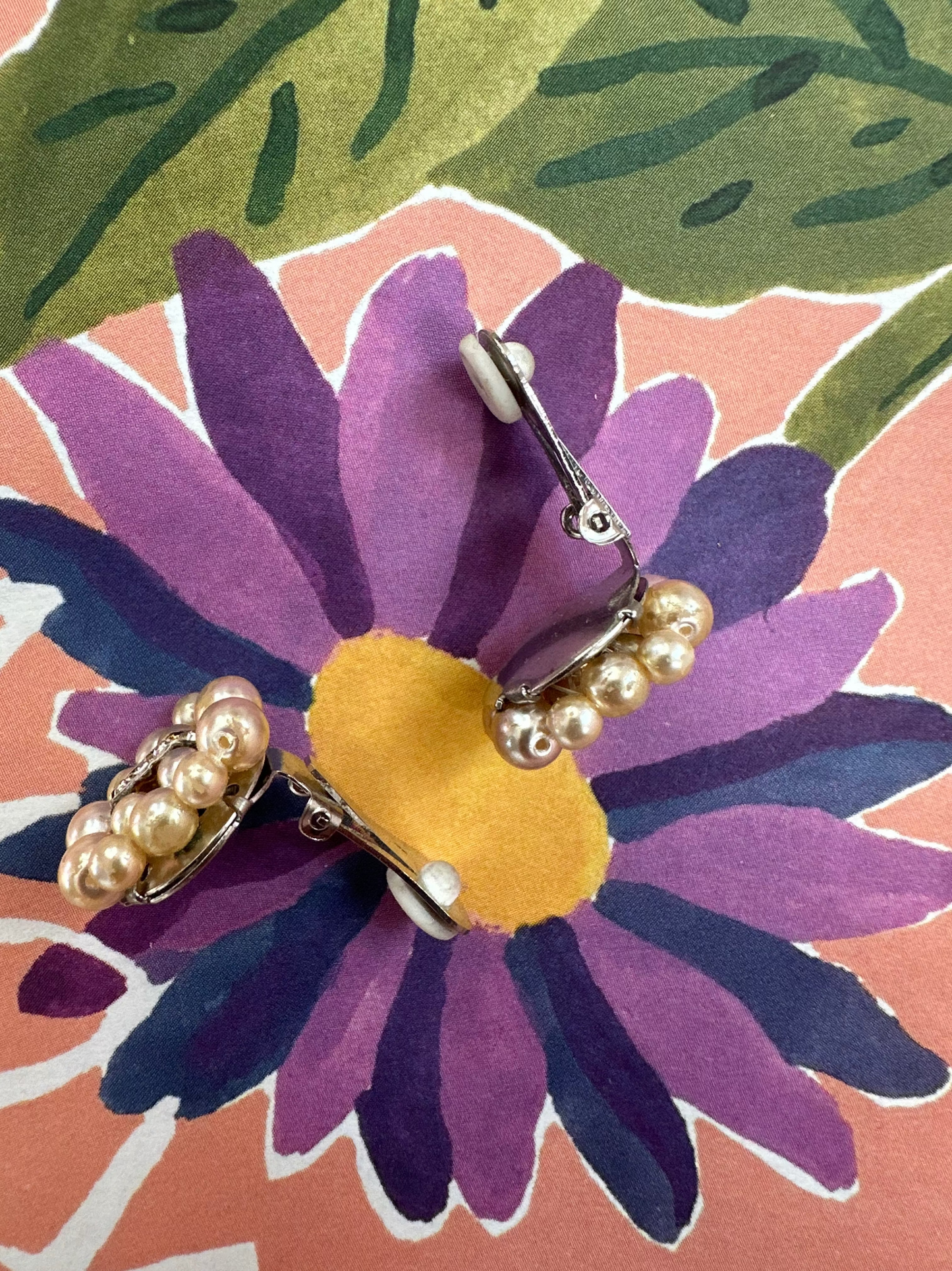 Vintage kleine faux-parel clip-oorbellen