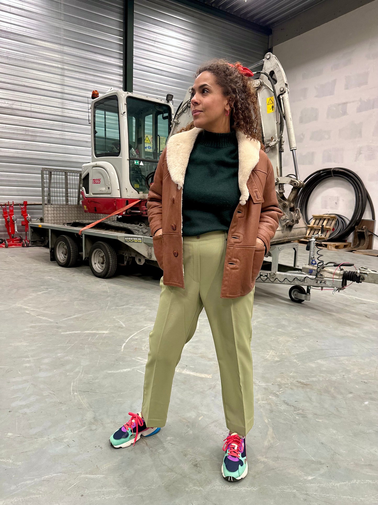 Vintage leren lammy jas schapenvacht