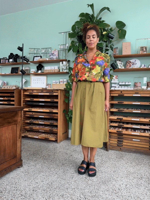Vintage olijfgroene midi-rok