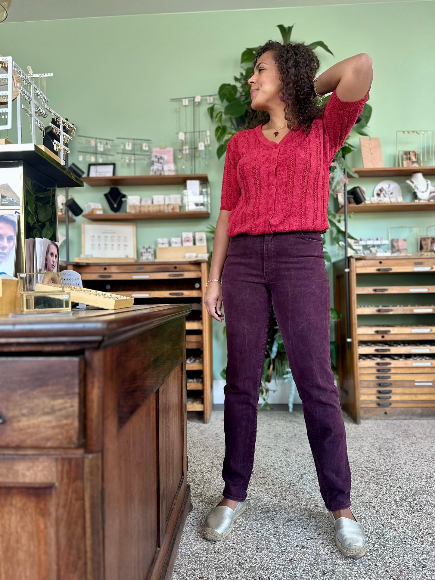 vintage burgundy jeans voorzijde