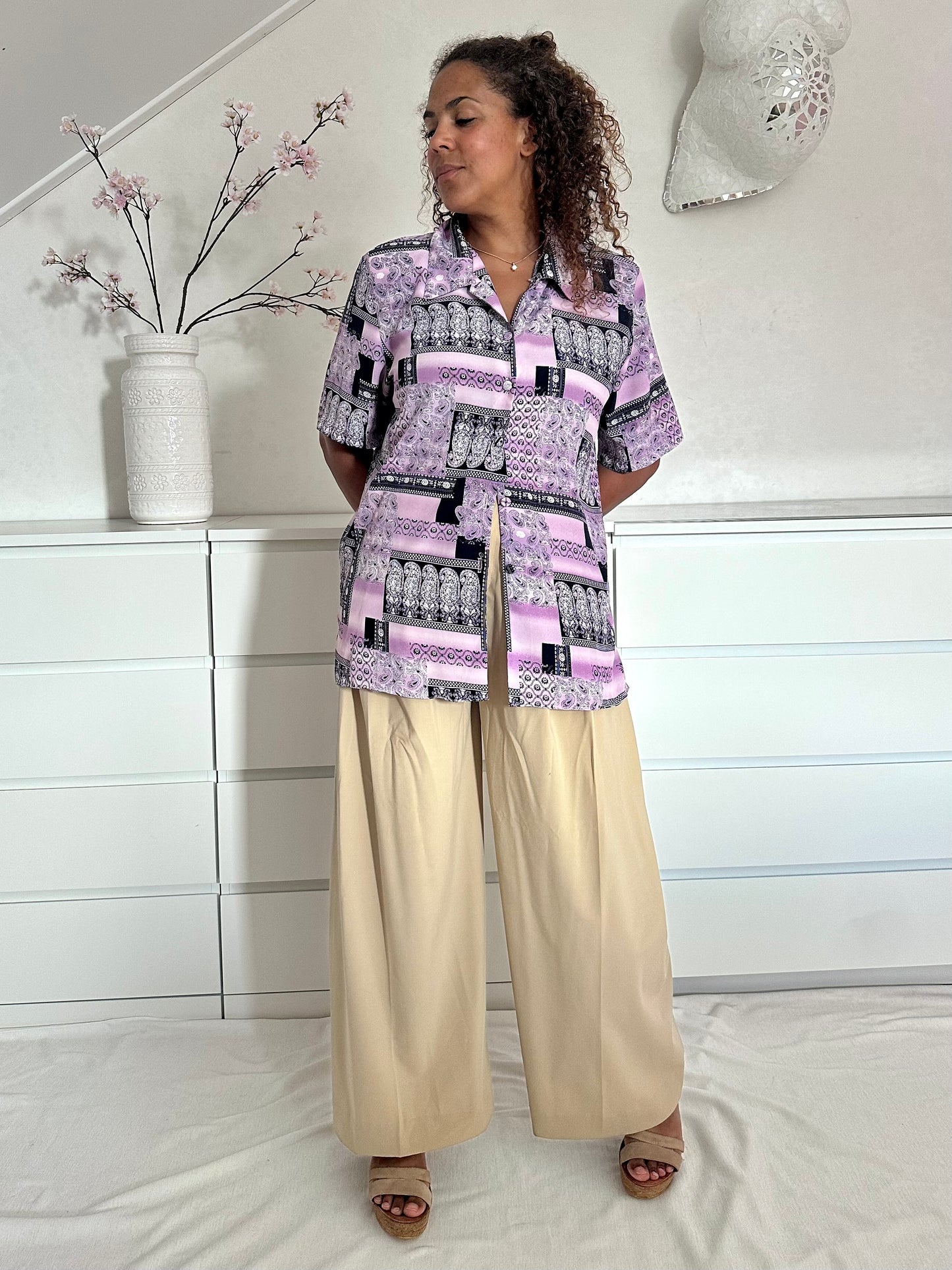 Vintage oversized blouse met rechte pasvorm en geometrische print