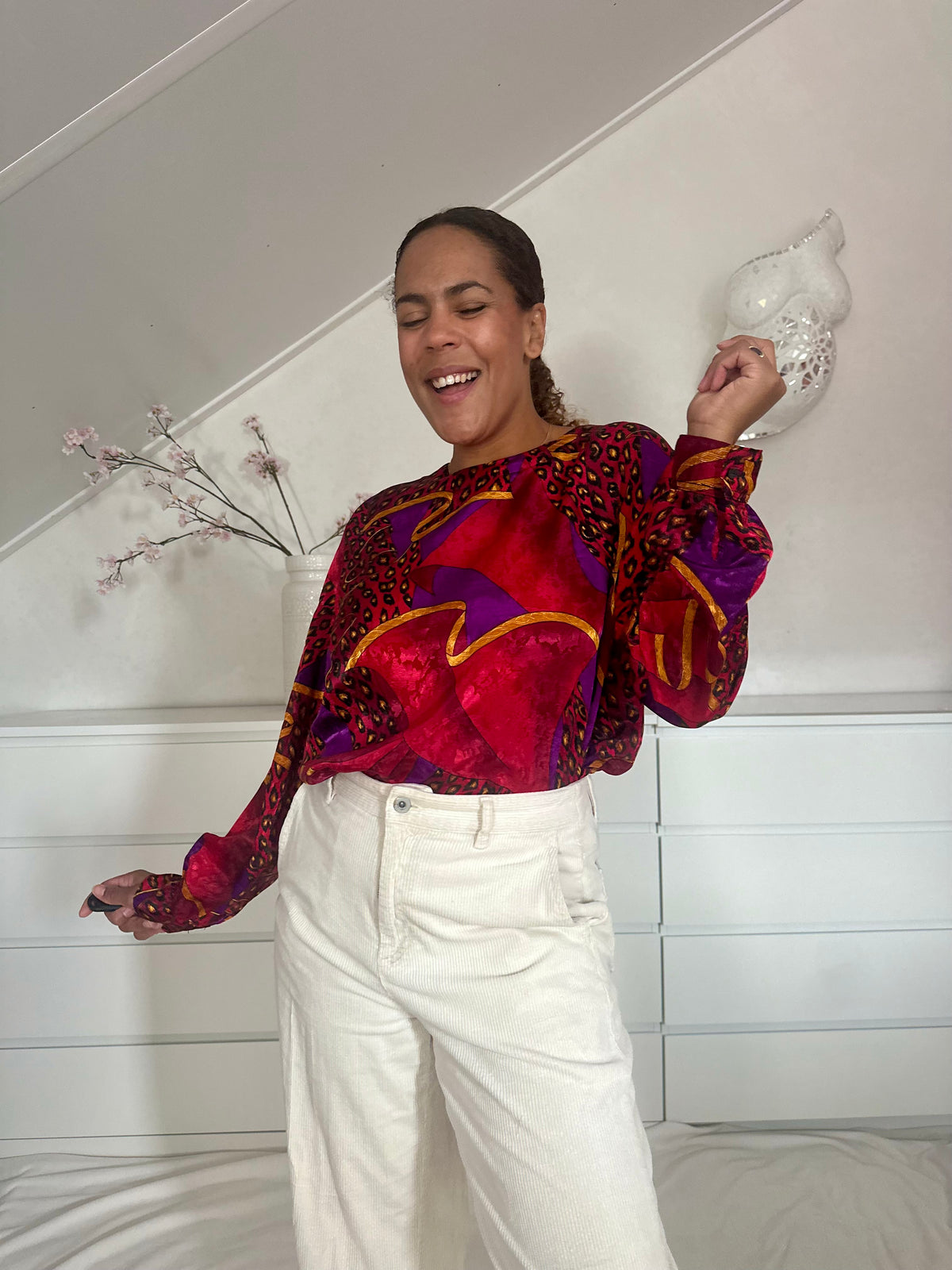 Vintage luxe blouse in dieprood - L/XL