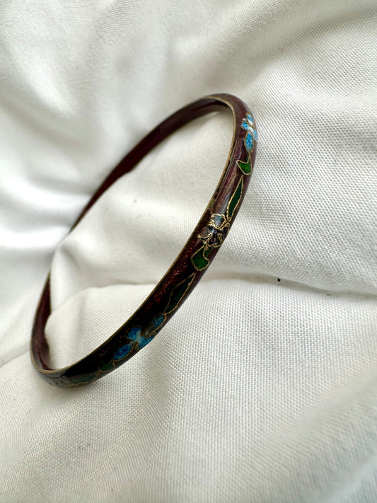 Vintage burgundy bangle met sierlijke bloemen