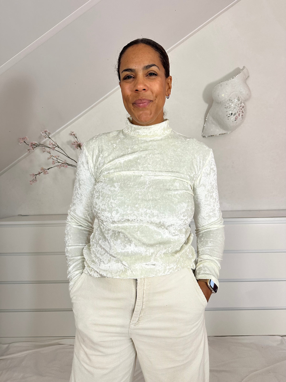 Vintage velours wit coltruitje - S/M