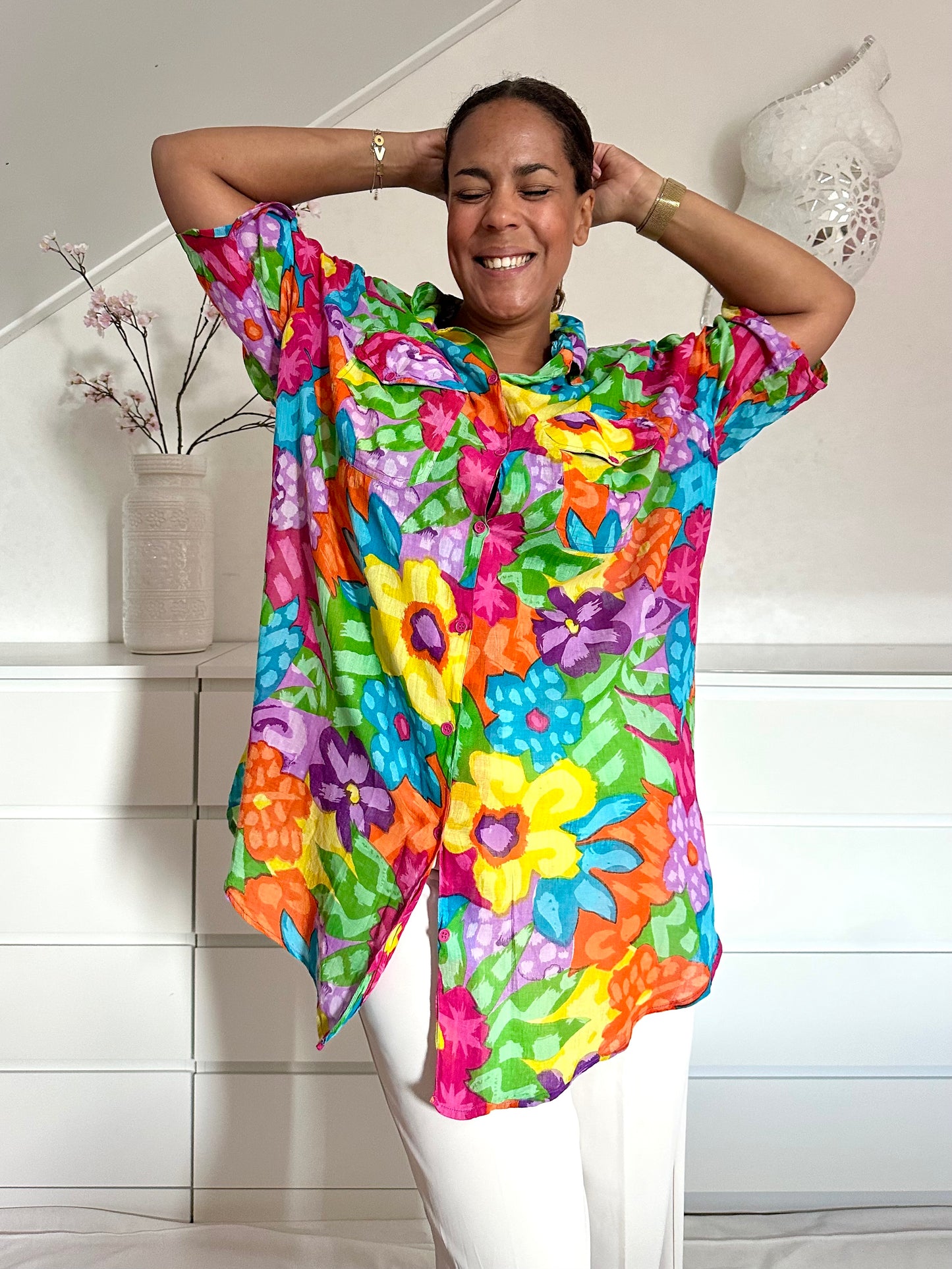 Vintage katoenen bloemenblouse - plus size