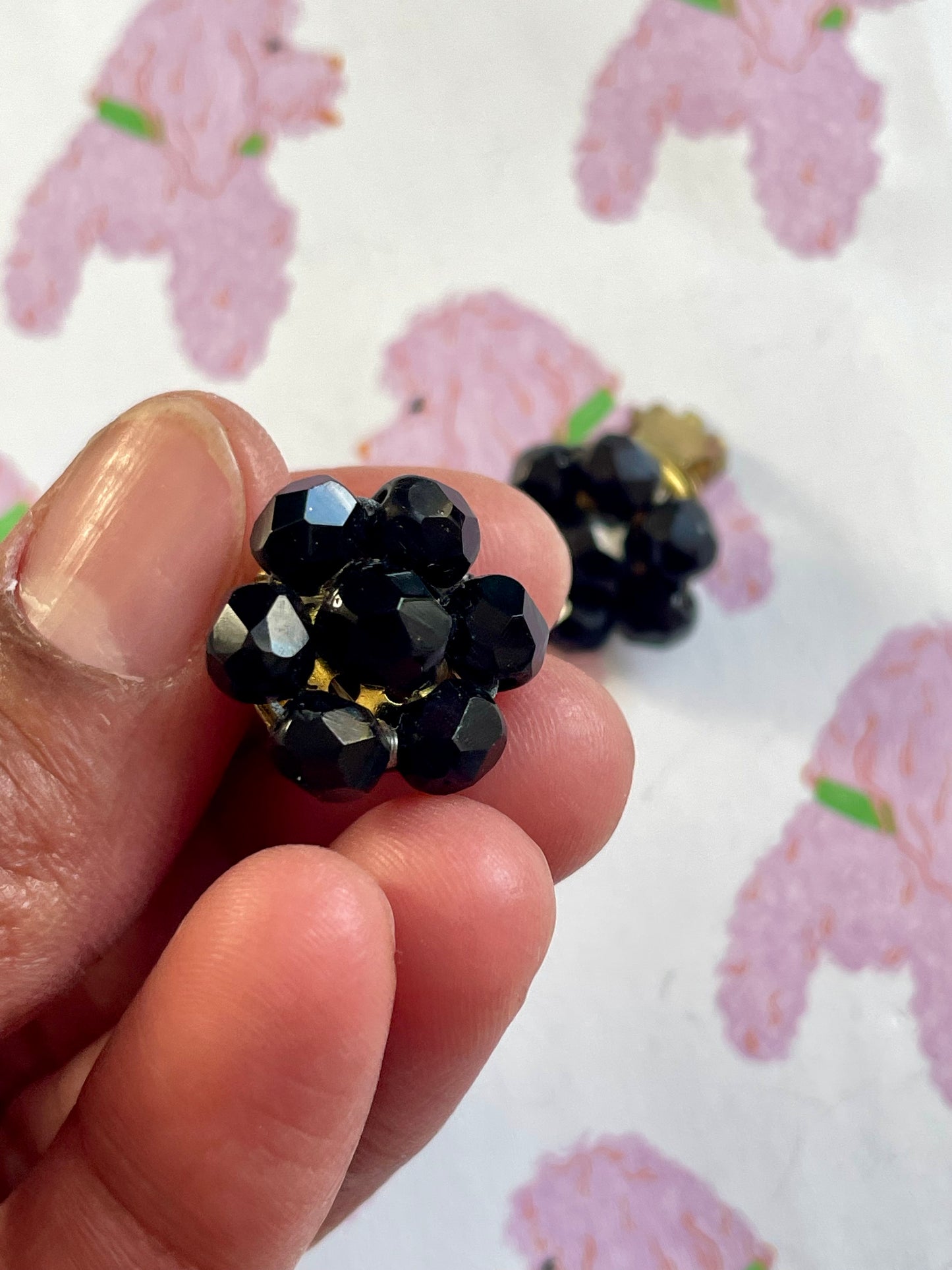 Vintage zwarte strass clip-oorbellen
