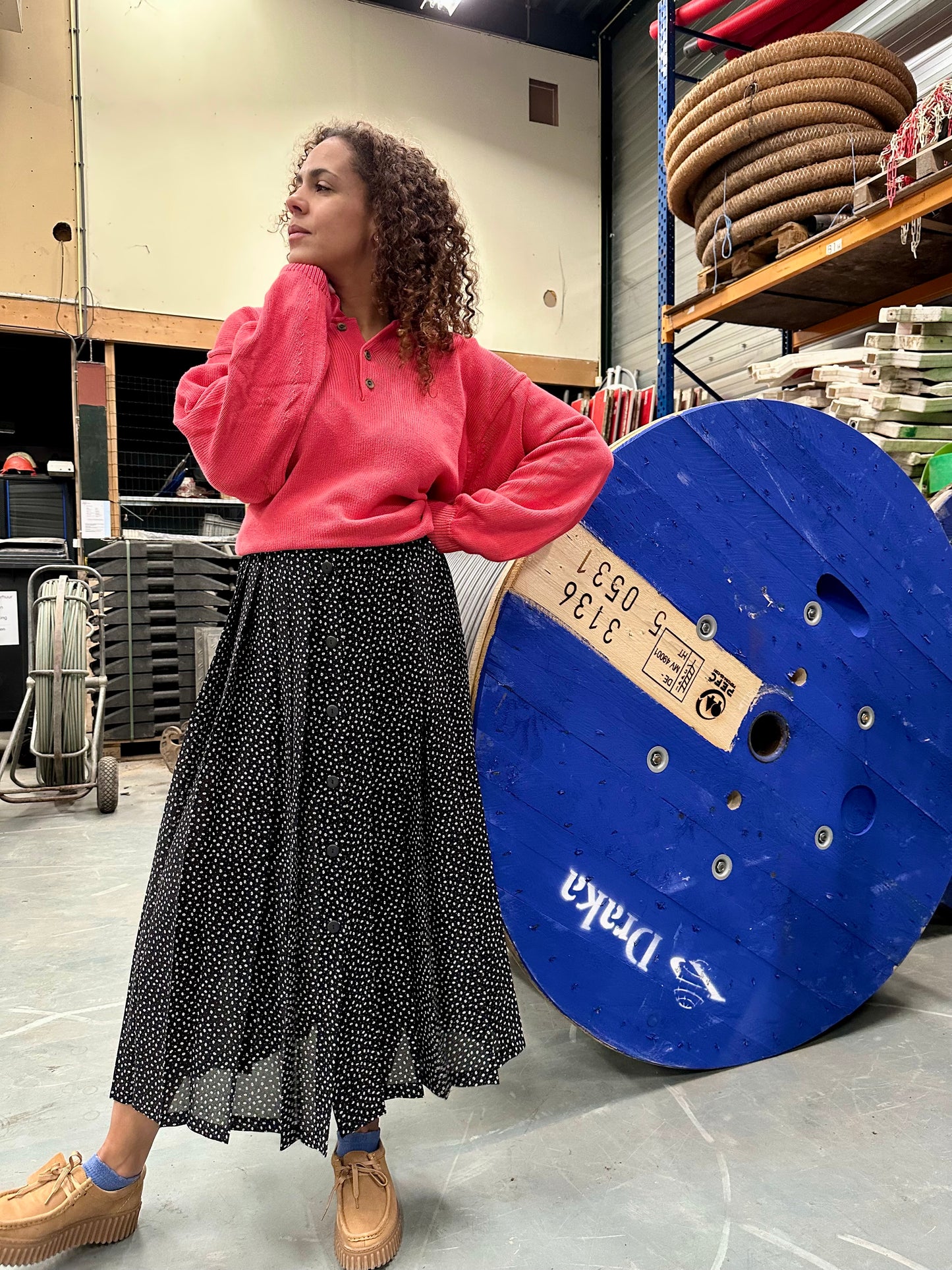 Vintage koraalkleurige cotton sweater - XXL