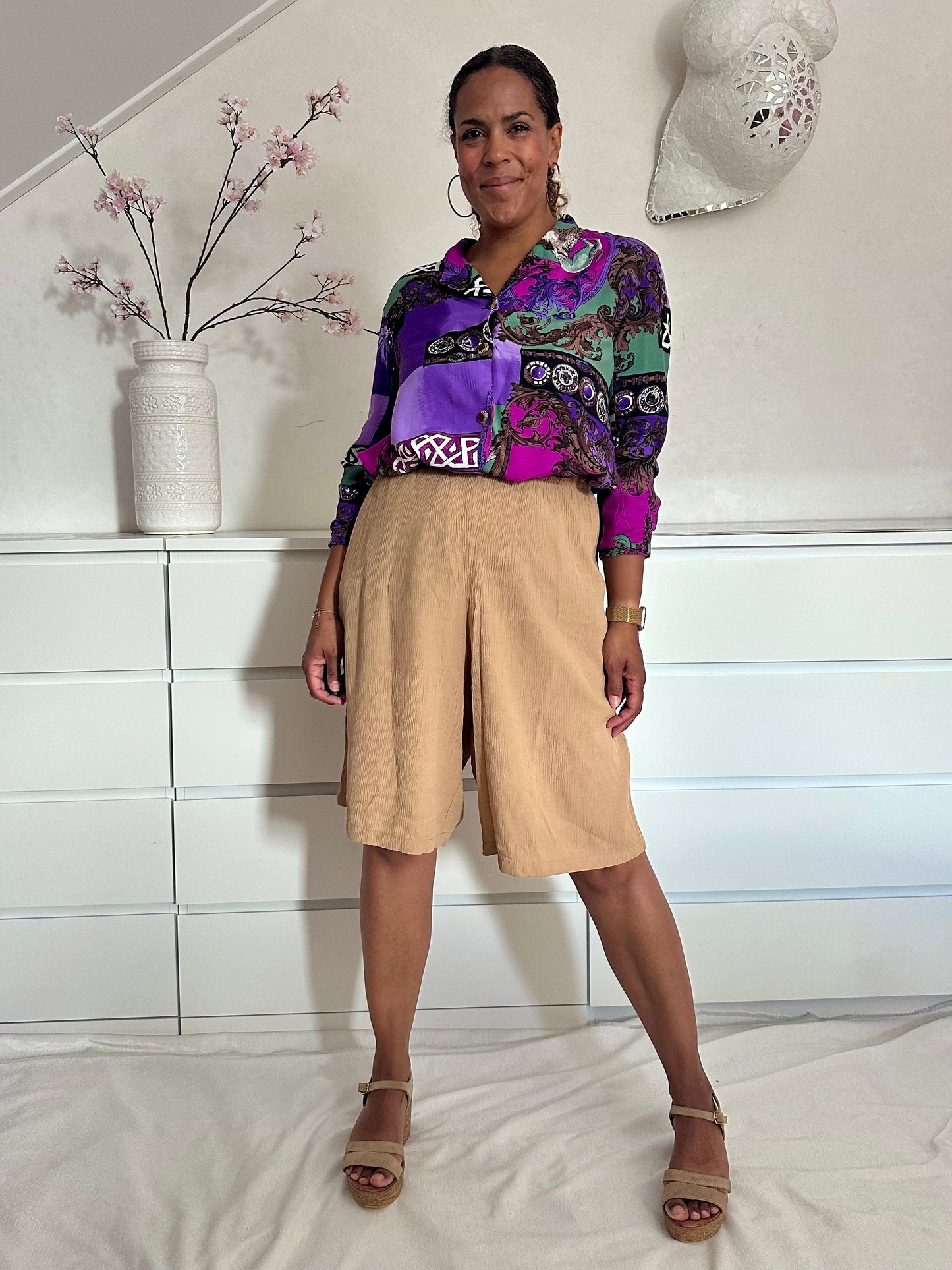 Vintage viscose blouse met barok print - XL