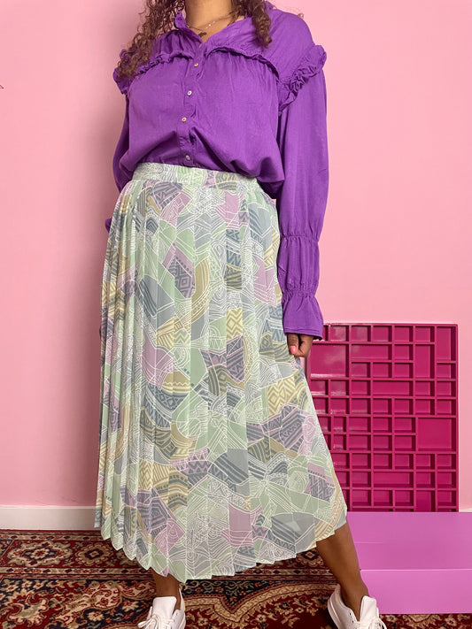 Vintage pastel midi plooirok