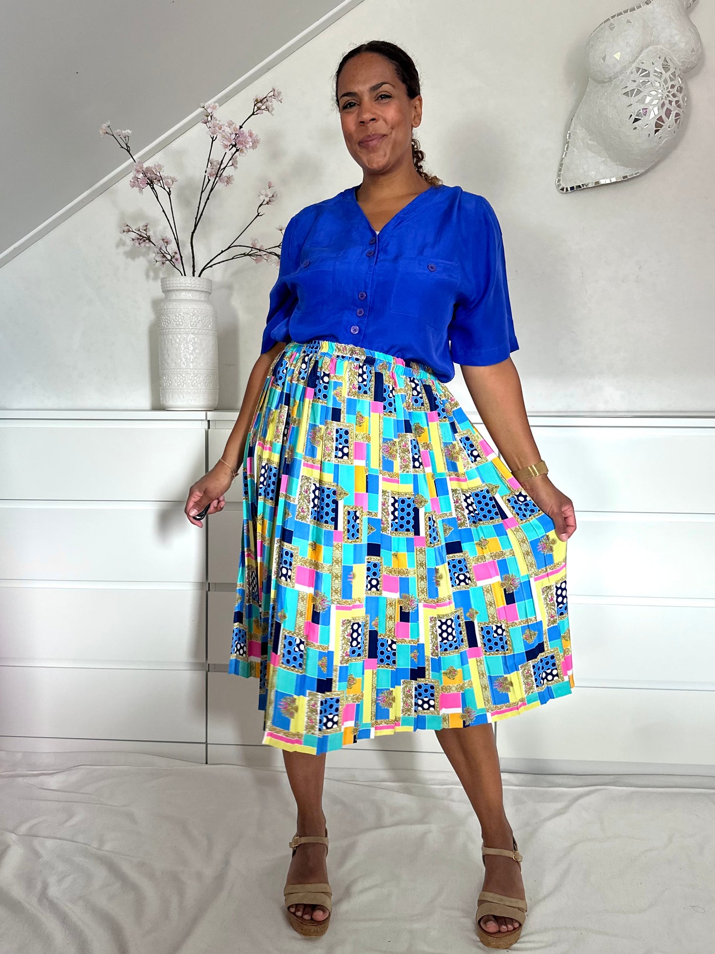 Vintage kobaltblauwe blouse van zijde - XL