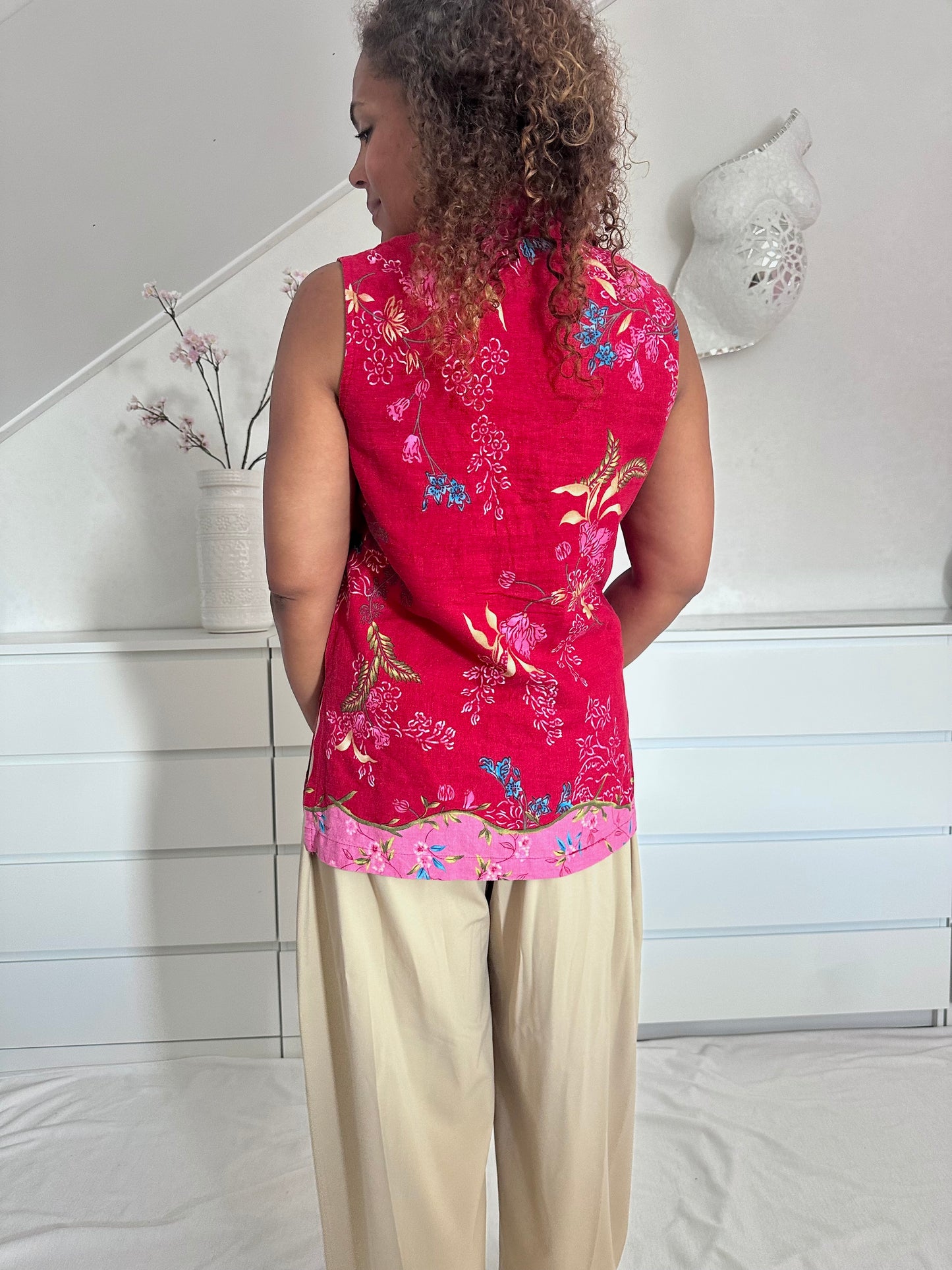 Vintage mouwloze lange blouse van linnen - XL
