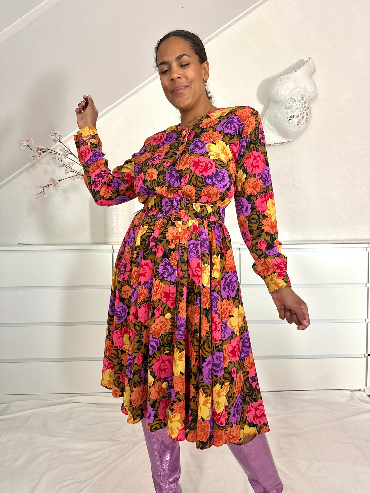 Vintage midi-jurk met bloemenprint - M/L
