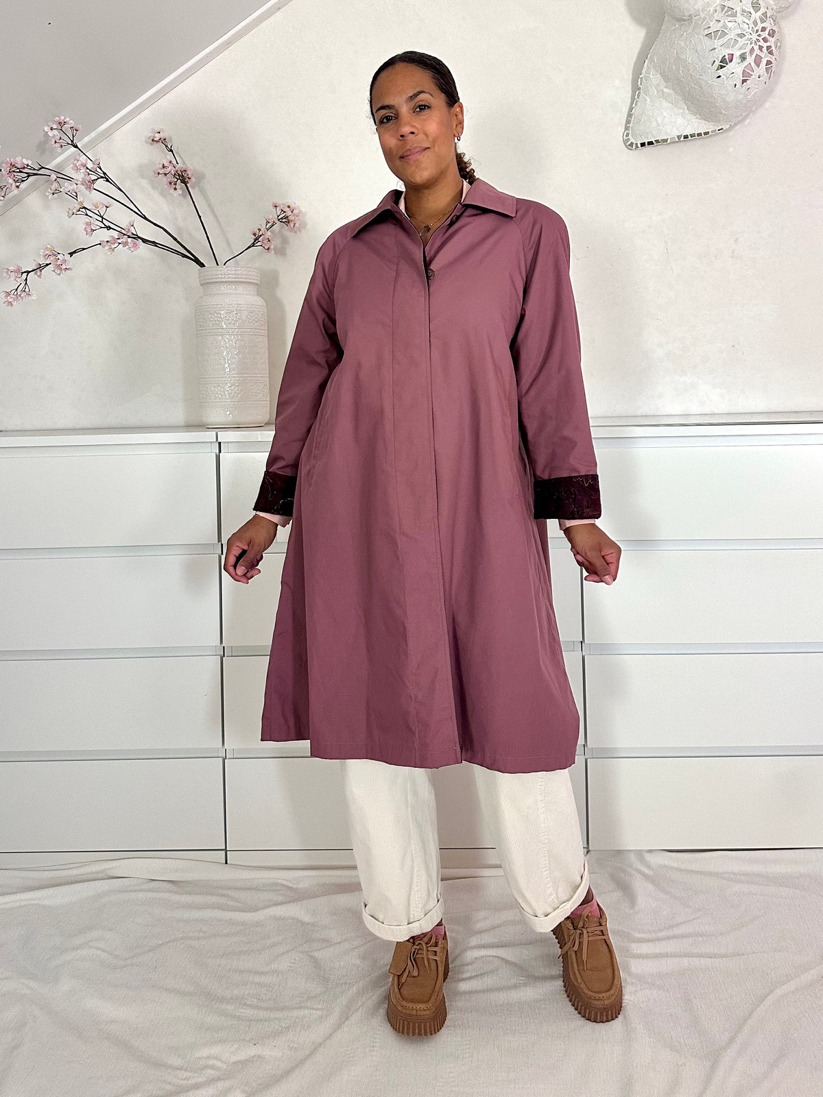 Vintage oudroze gevoerde trenchcoat - L/XL
