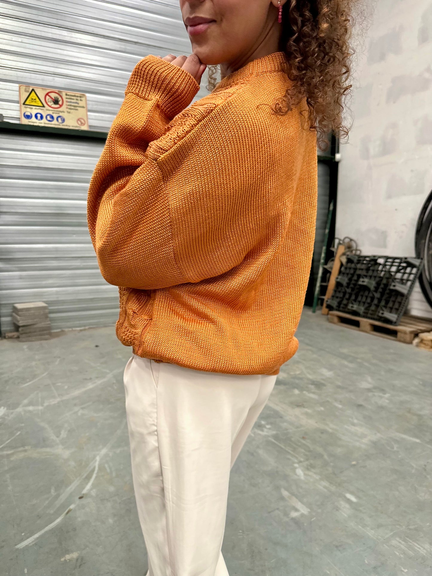 Vintage deadstock tangerine sweater met shimmer - XL