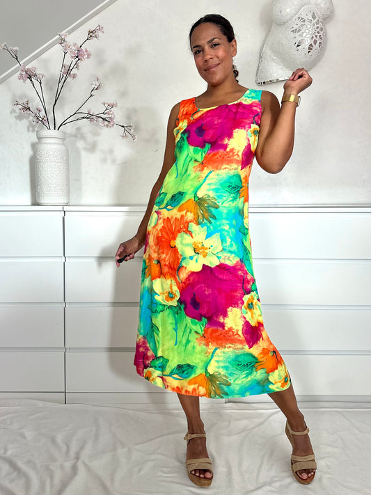 Vintage felgekleurde maxi-jurk van viscose - M/L