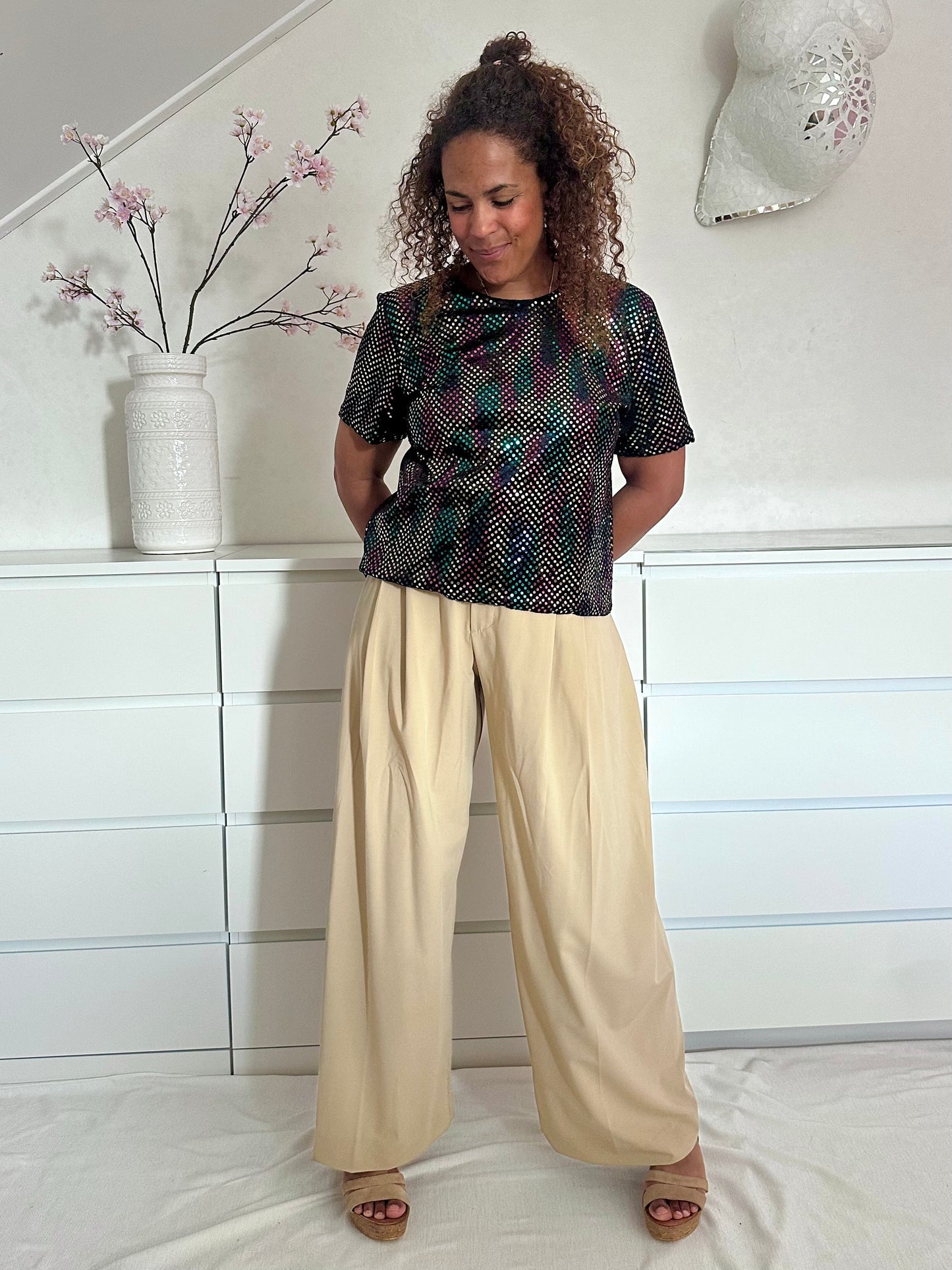 Vintage disco pailletten top - M/L