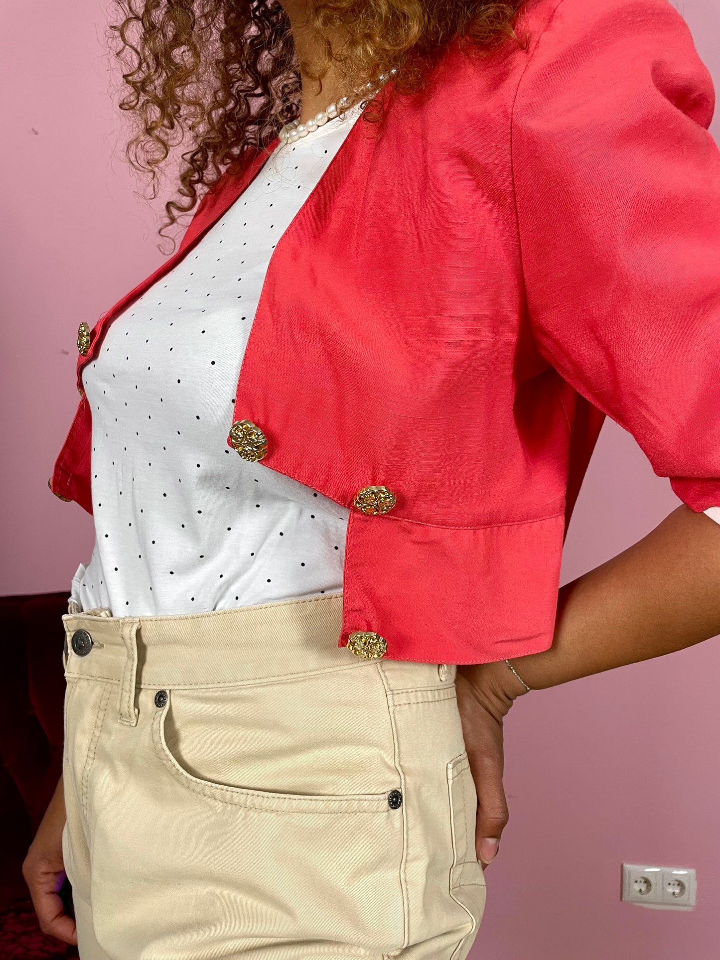 Vintage coral cropped blazer